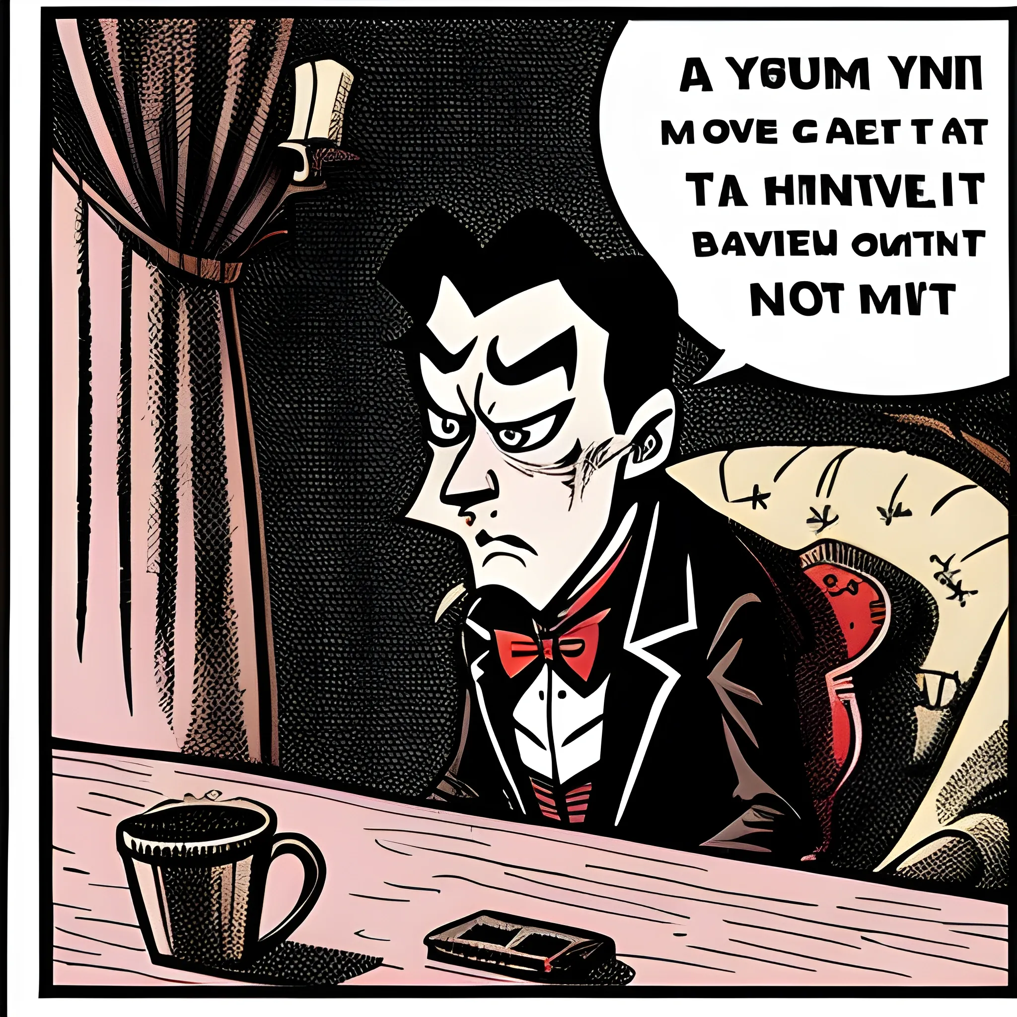 A cartoon illustration of a vampire irritated watching a loading screen on his tv because the internet is bad in his castle. The caption underneath says "Yet again another movie night was totally ruined by the castle's poor internet connection."