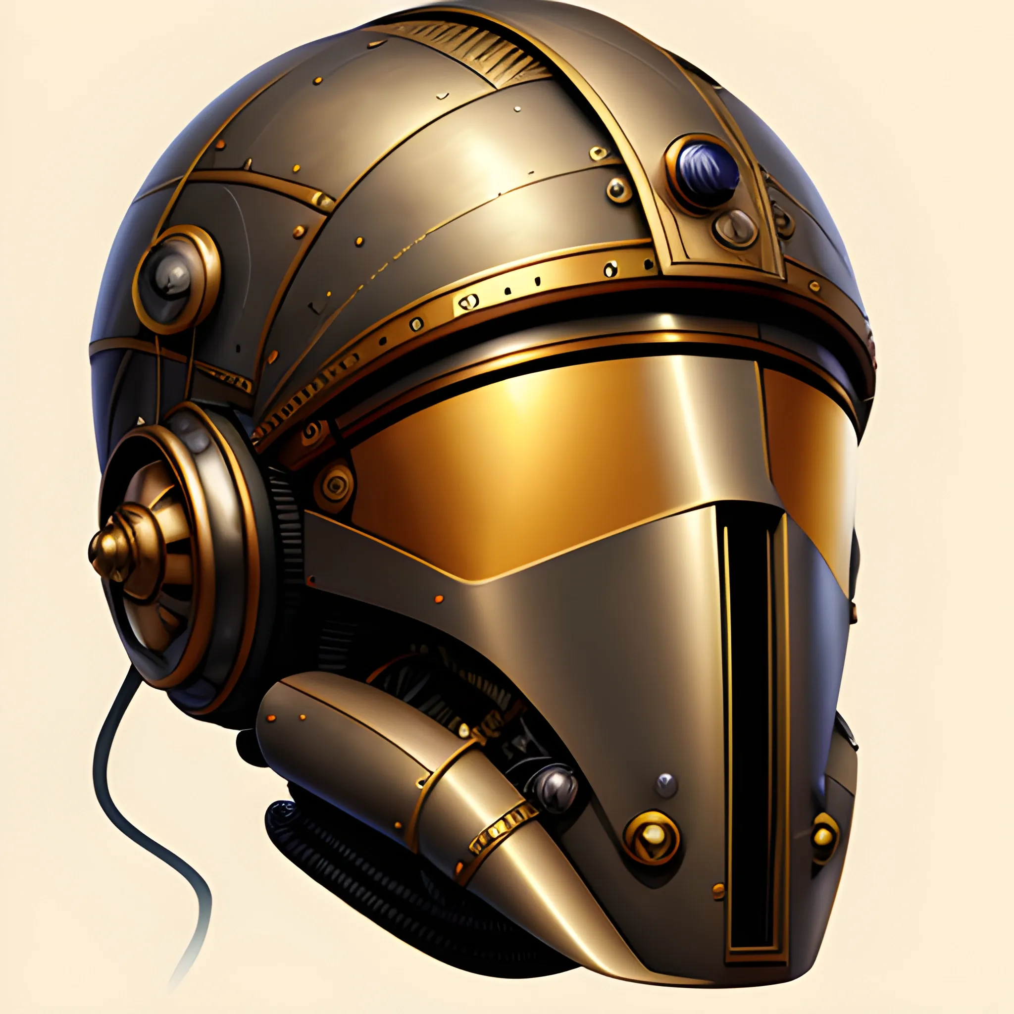 steampunk helmet fantasy art mask robot ninja stylized digital illustration sharp focus, elegant intricate digital painting artstation concept art global illumination ray tracing advanced technology chaykin howard and campionpascale and cooke darwyn and davis jack, starwars