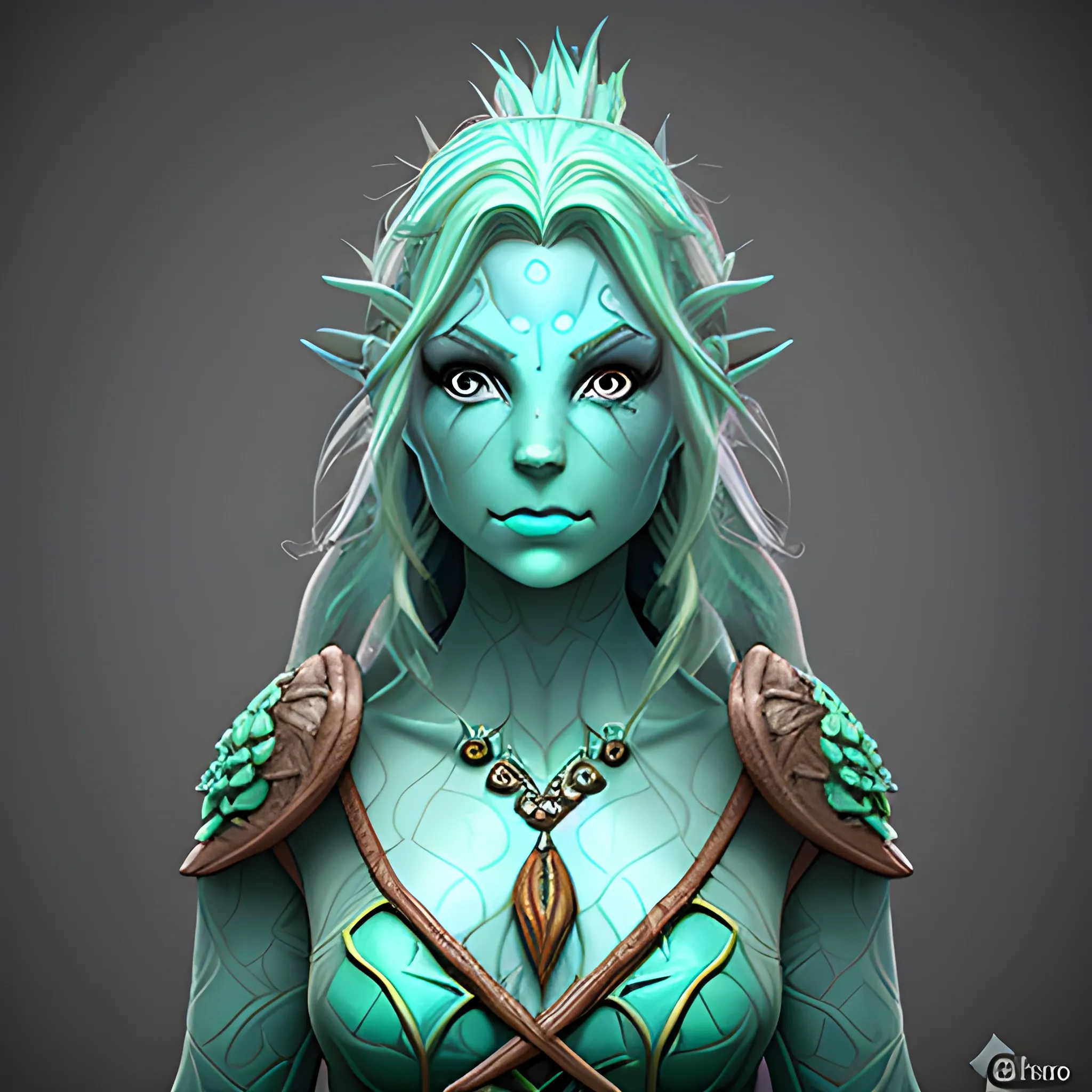 dungeons and dragons, druid, epic, female, water genasi, bluegreen skin, attractive,  cartoon, fantasy, 3D