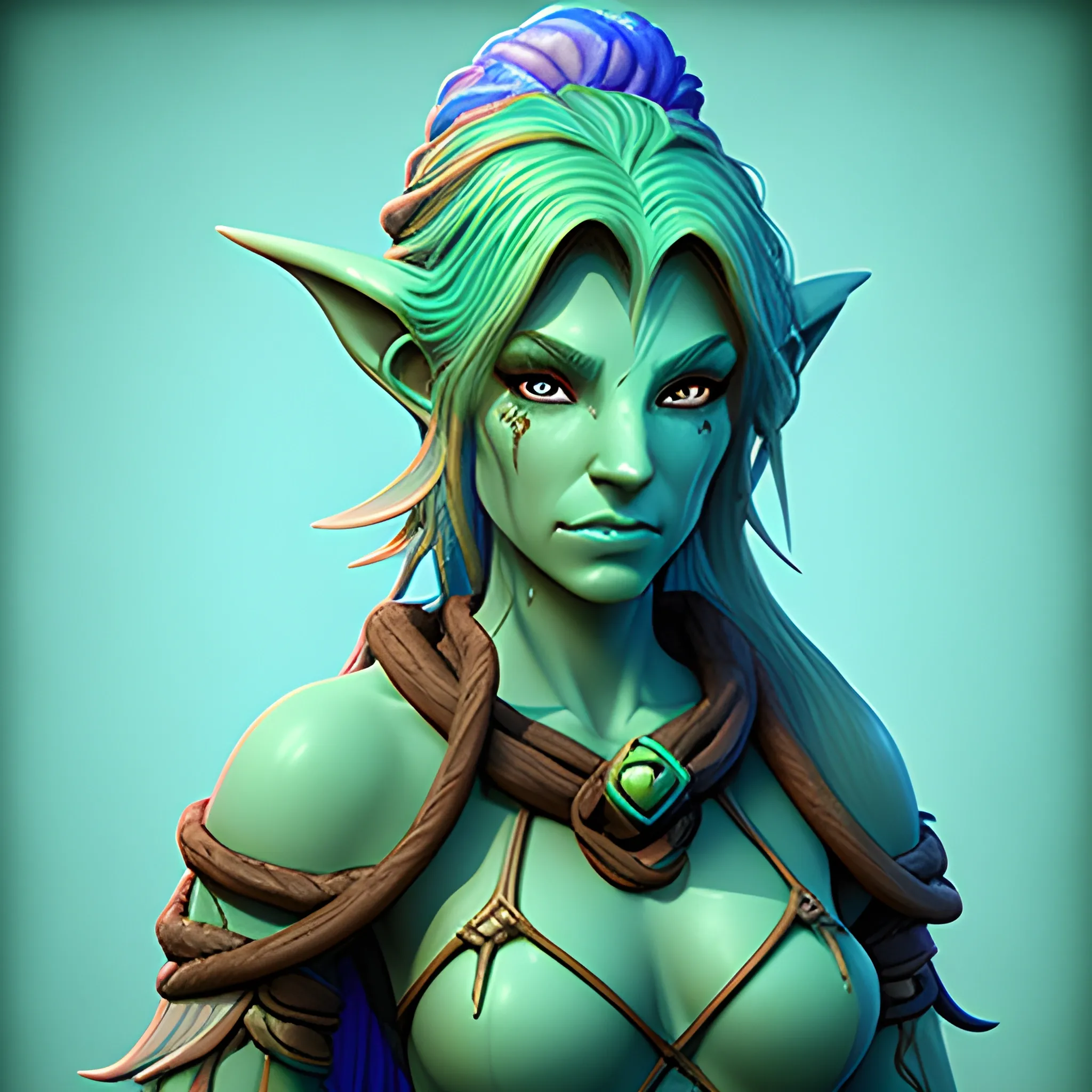 dungeons and dragons, druid, epic, female, water genasi, bluegreen skin, attractive,  cartoon, fantasy, 3D