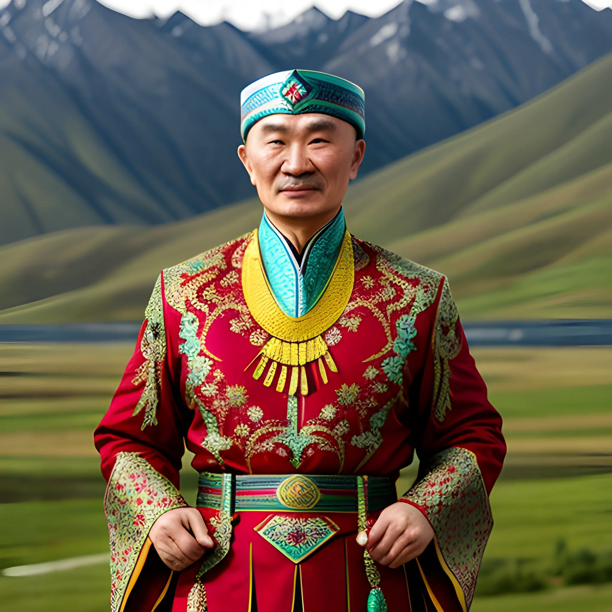 Kazakh teenager in traditional clothes 