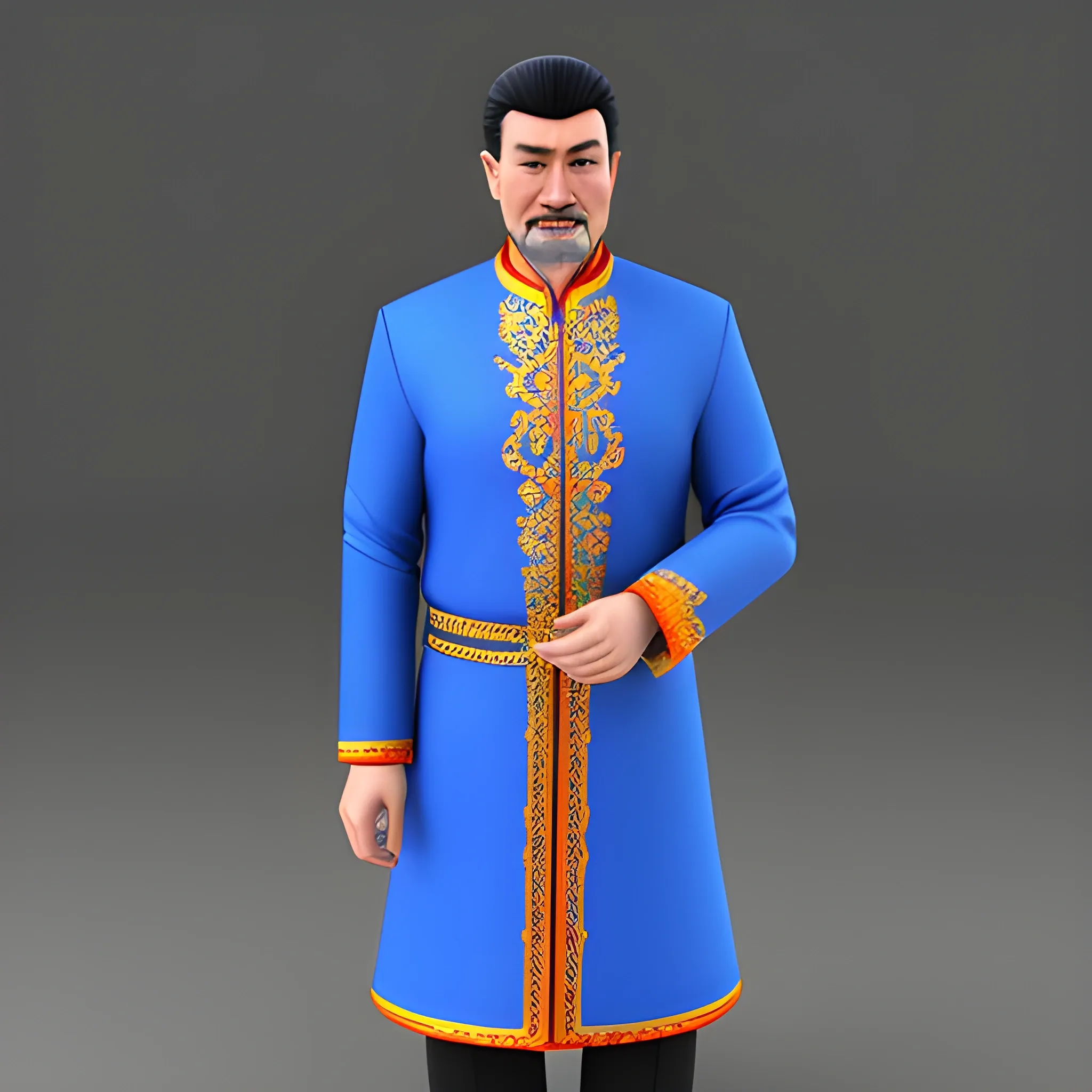 Kazakh boy in traditional clothes, Cartoon, 3D, Cartoon, 3D, Pencil Sketch