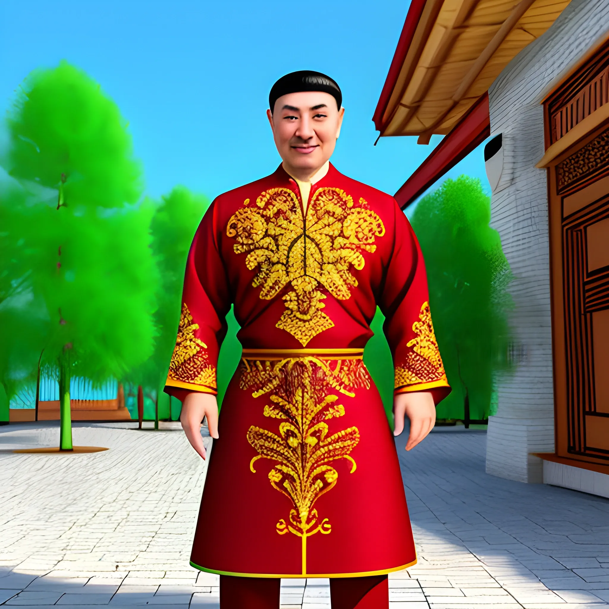 Kazakh boy in traditional clothes, Cartoon, 3D, 