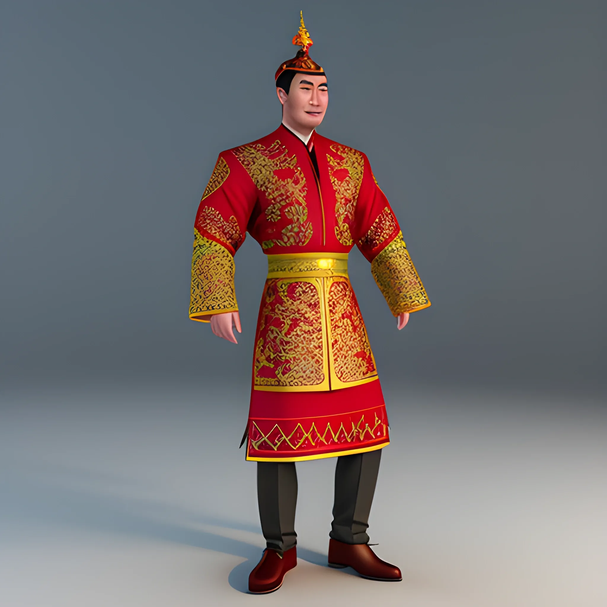 Kazakh boy in traditional clothes, Cartoon, 3D