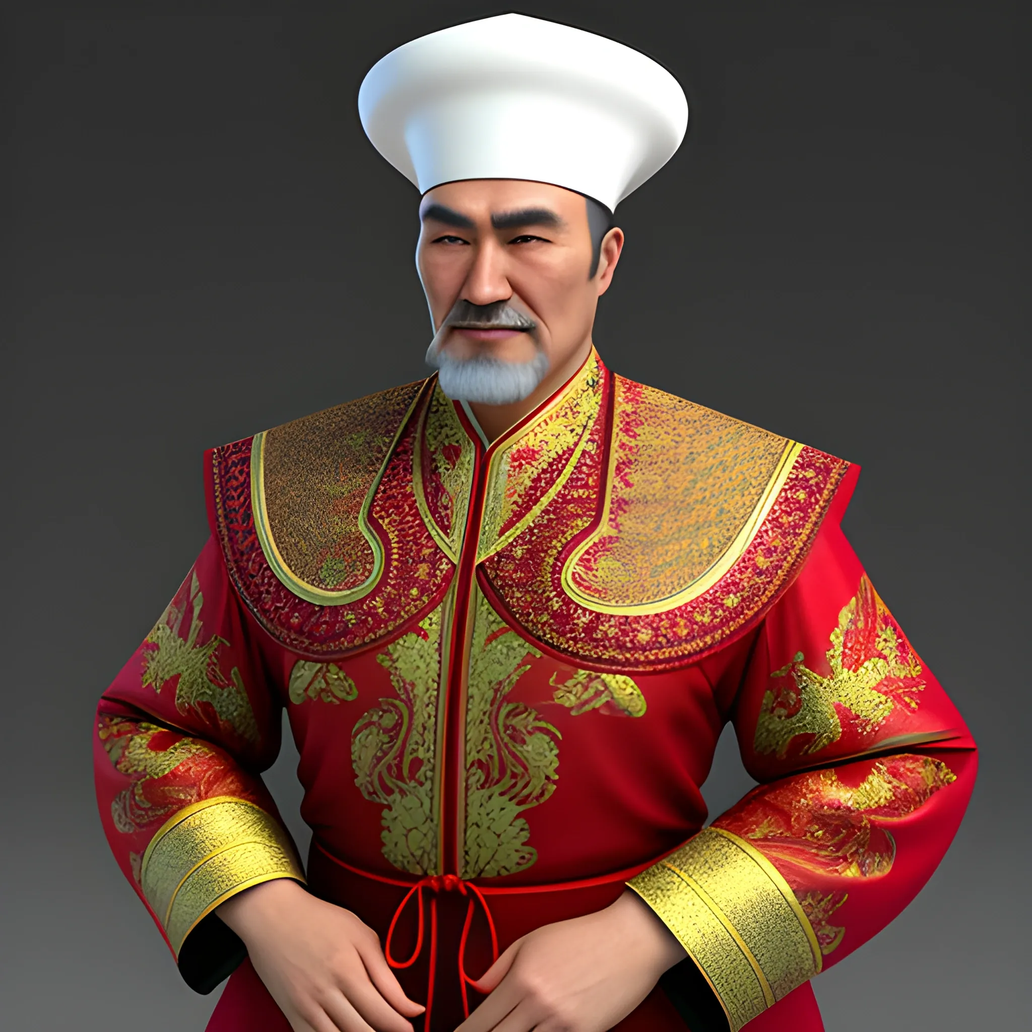 Kazakh boy in traditional clothes, 3D