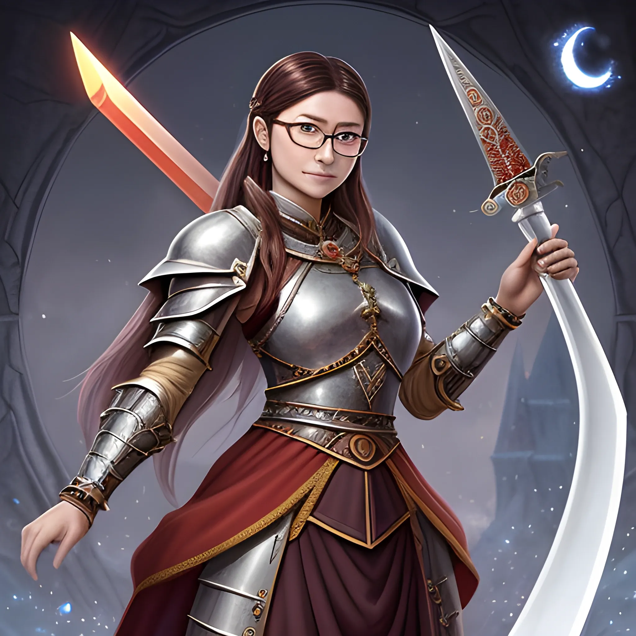 • Carnelian (Memory)


• - **Appearance**: A scientist and a knight, dressed in a Kazakh dress, magical attributes: glasses, jewelry, a sword with a notepad and pencil, wears a traditional camisole with magical chain mail.