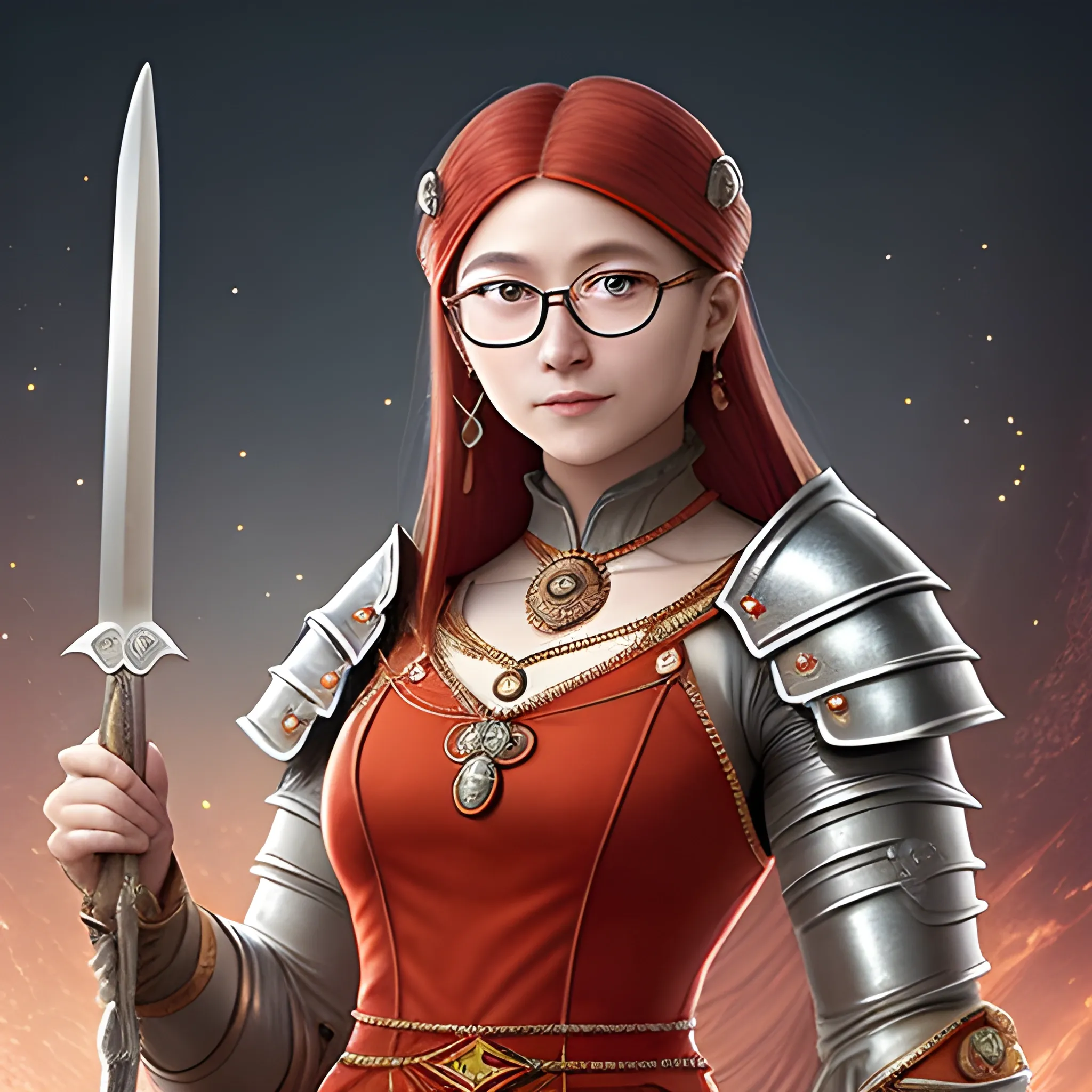 • Carnelian (Memory)


• - **Appearance**: A scientist and a knight, dressed in a Kazakh dress, magical attributes: glasses, jewelry, a sword with a notepad and pencil, wears a traditional camisole with magical chain mail.