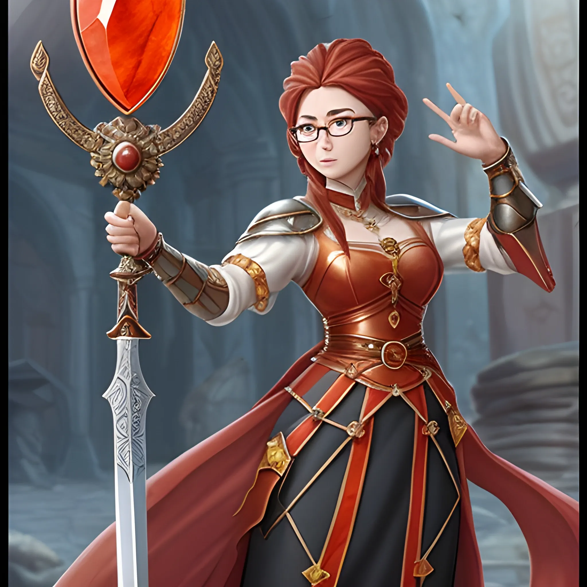 • Carnelian (Memory)


• - **Appearance**: A scientist and a knight, dressed in a Kazakh dress, magical attributes: glasses, jewelry, a sword with a notepad and pencil, wears a traditional camisole with magical chain mail.