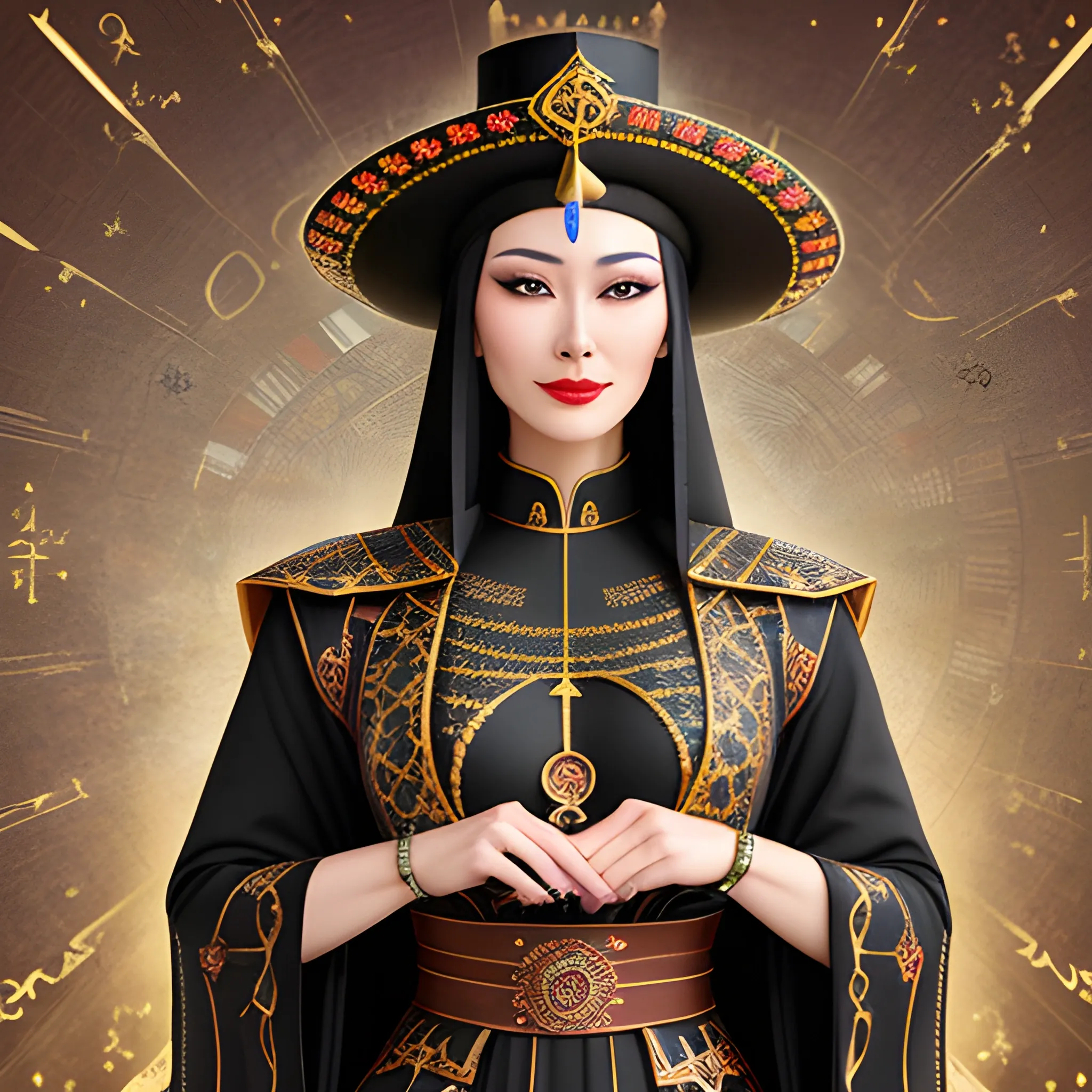 girl litl

 Hematite (Intuition) European
Appearance Detective and healer, magical attributes: 10 rings, compass, maps, staff. She is dressed in traditional Kazakh attire and wears a malakai traditional hat 