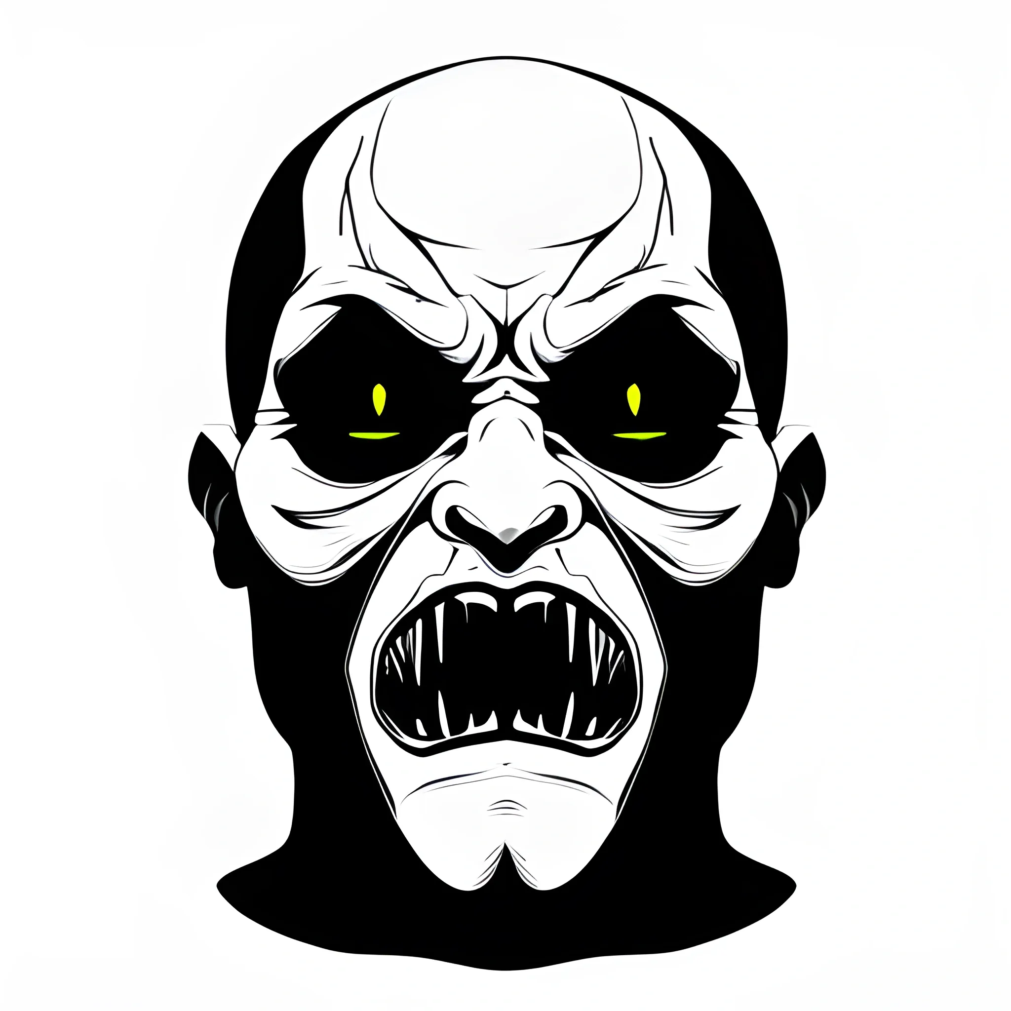 face of a monster outlined in white, black background, minimalistic, dark, gritty, horror, none