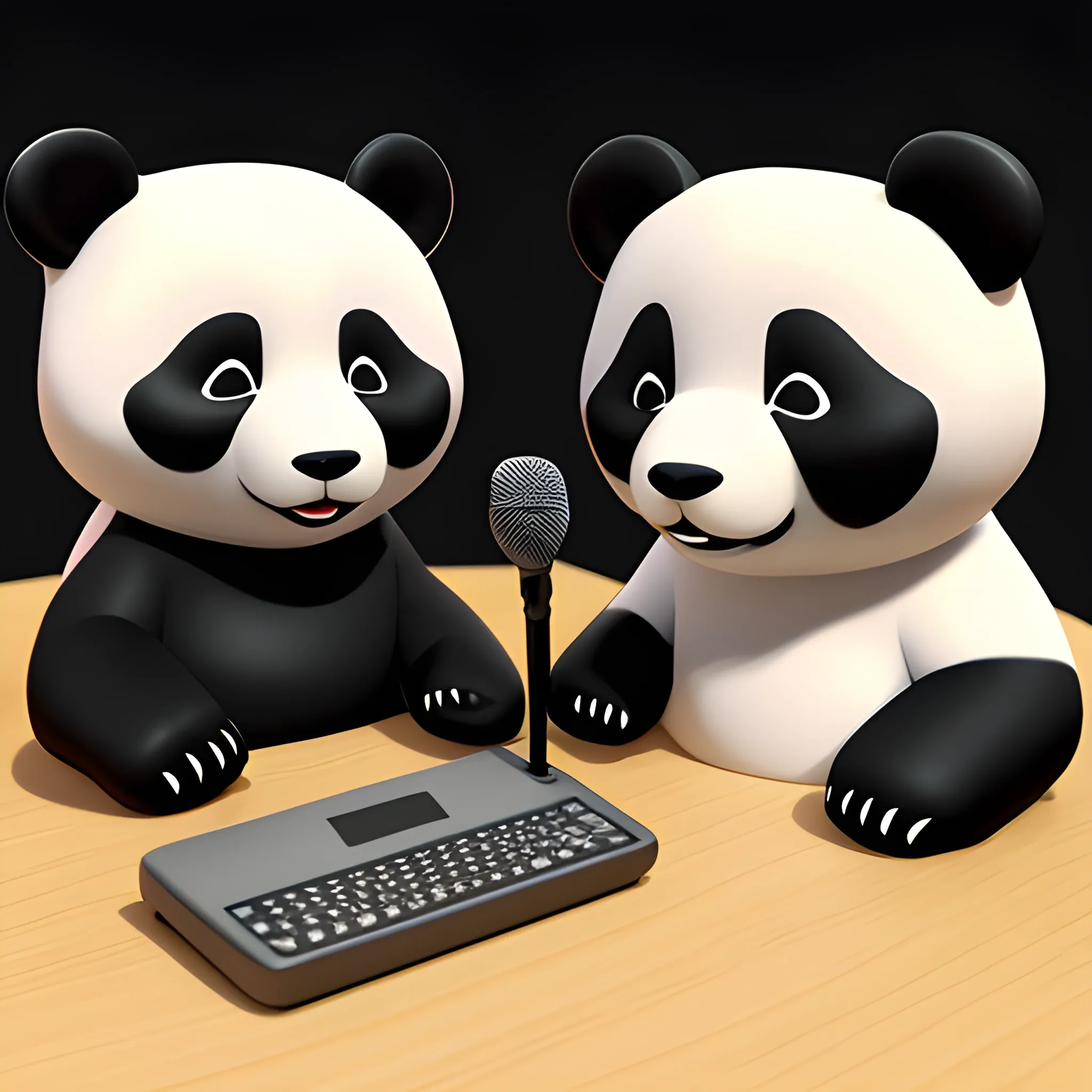 oso polar, oso panda y una gatita haciendo un podcast
, 3D