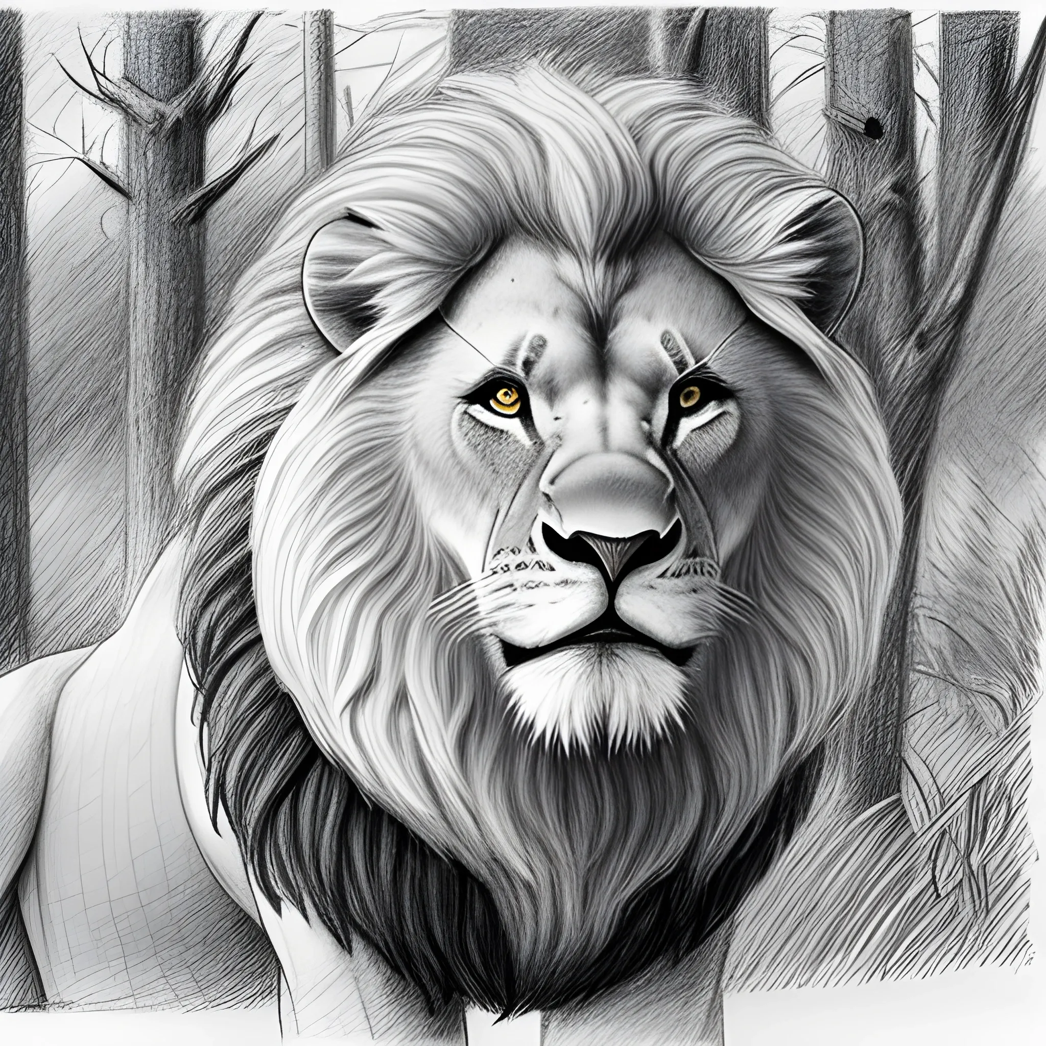 a lion in the forest, roaring
, Pencil Sketch