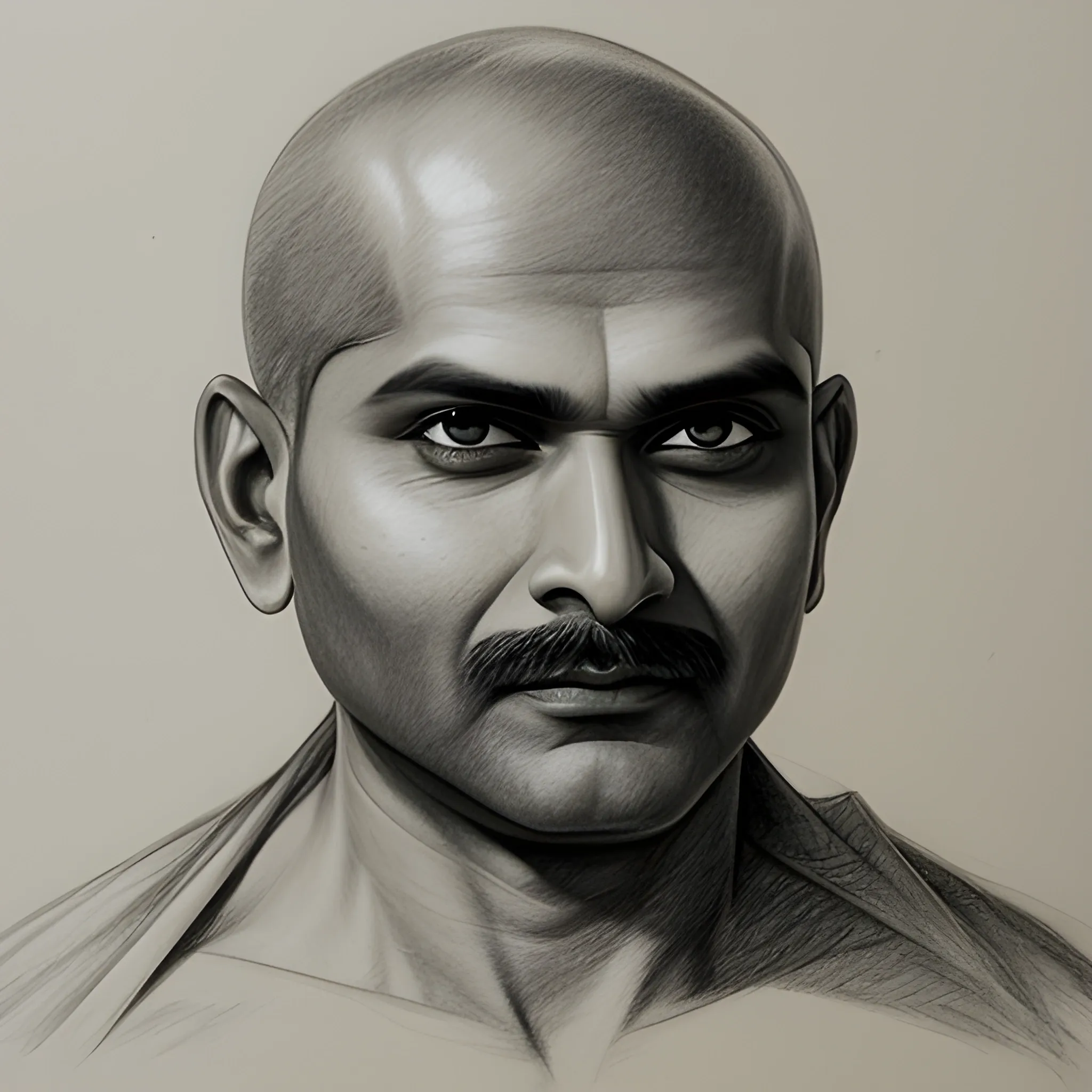 Pencil Sketch of bald Indian man