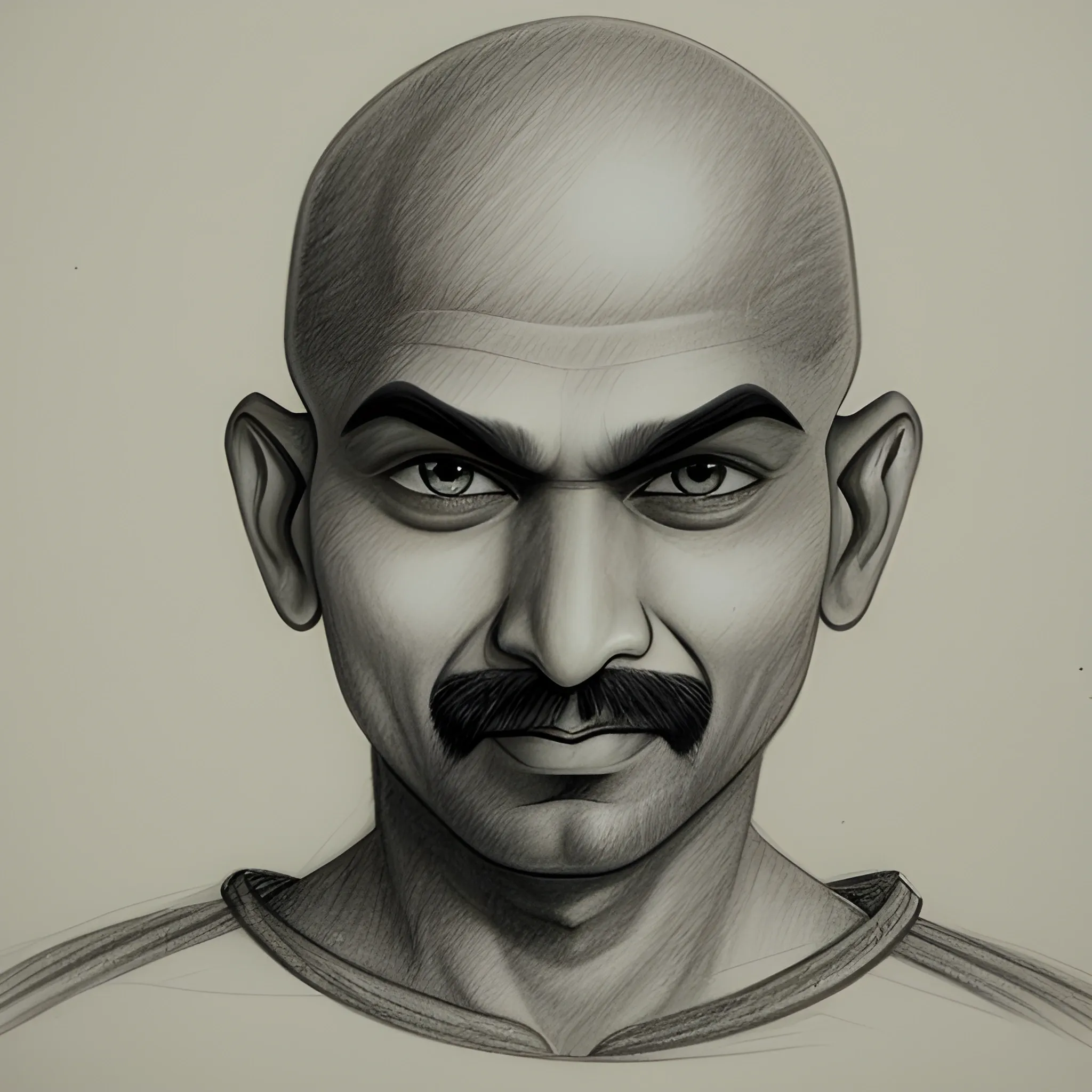 Pencil Sketch of bald Indian man, Cartoon