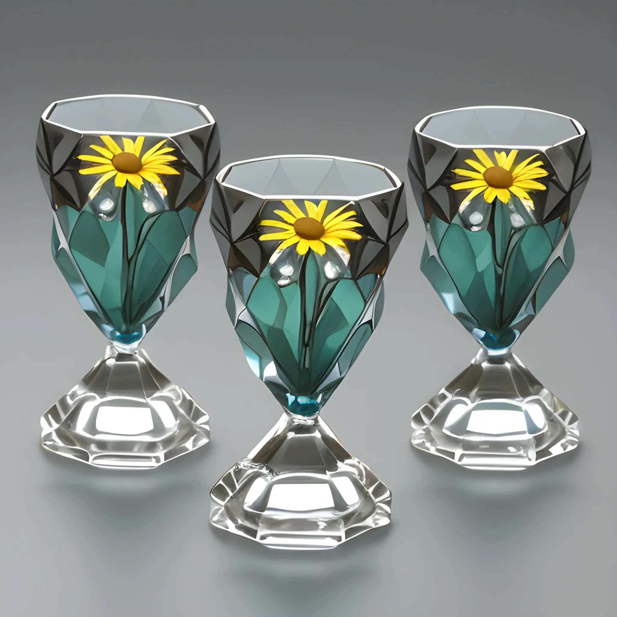 
faceted glass with three daisies
, Pencil Sketch