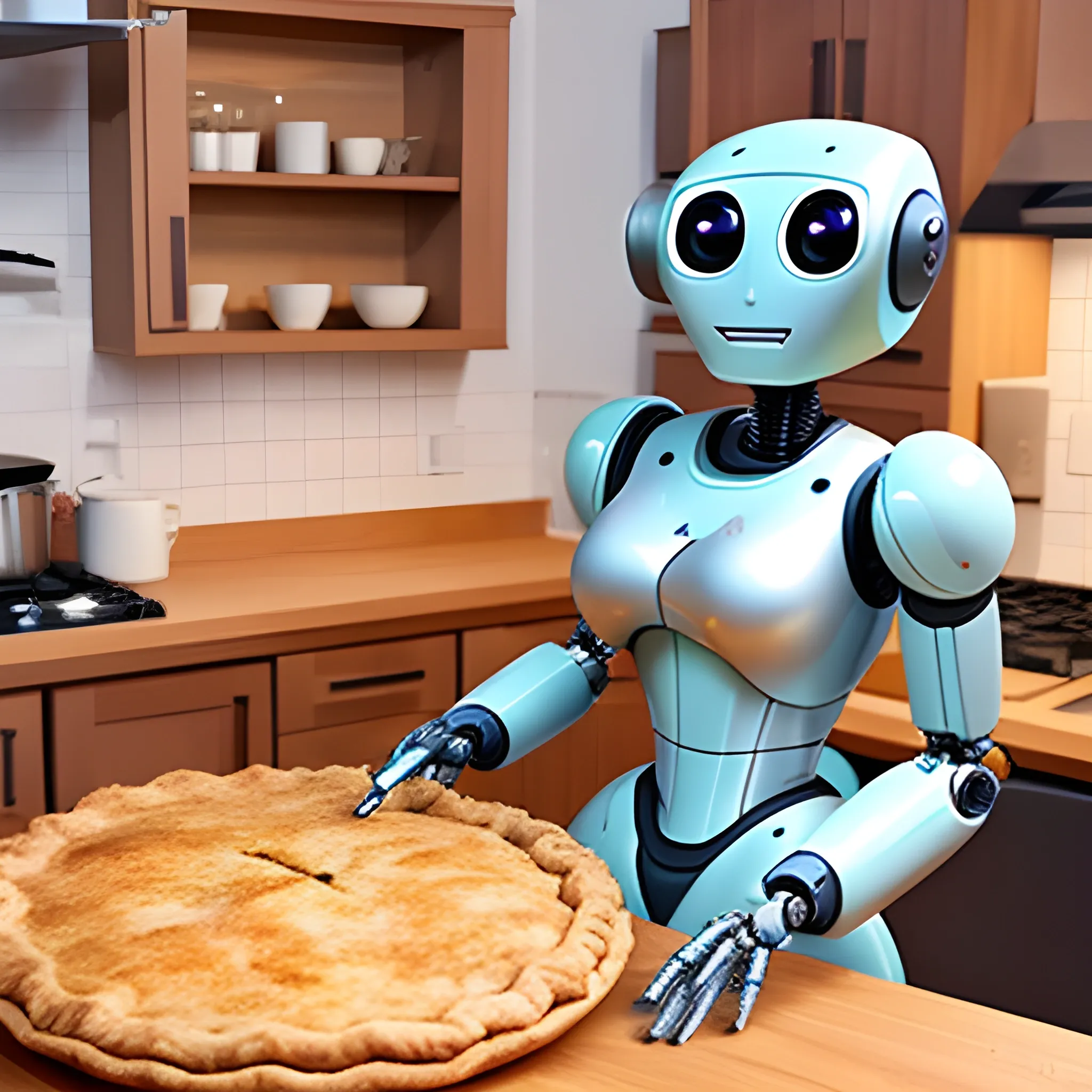 A robot girl making an apple pie, Cartoon