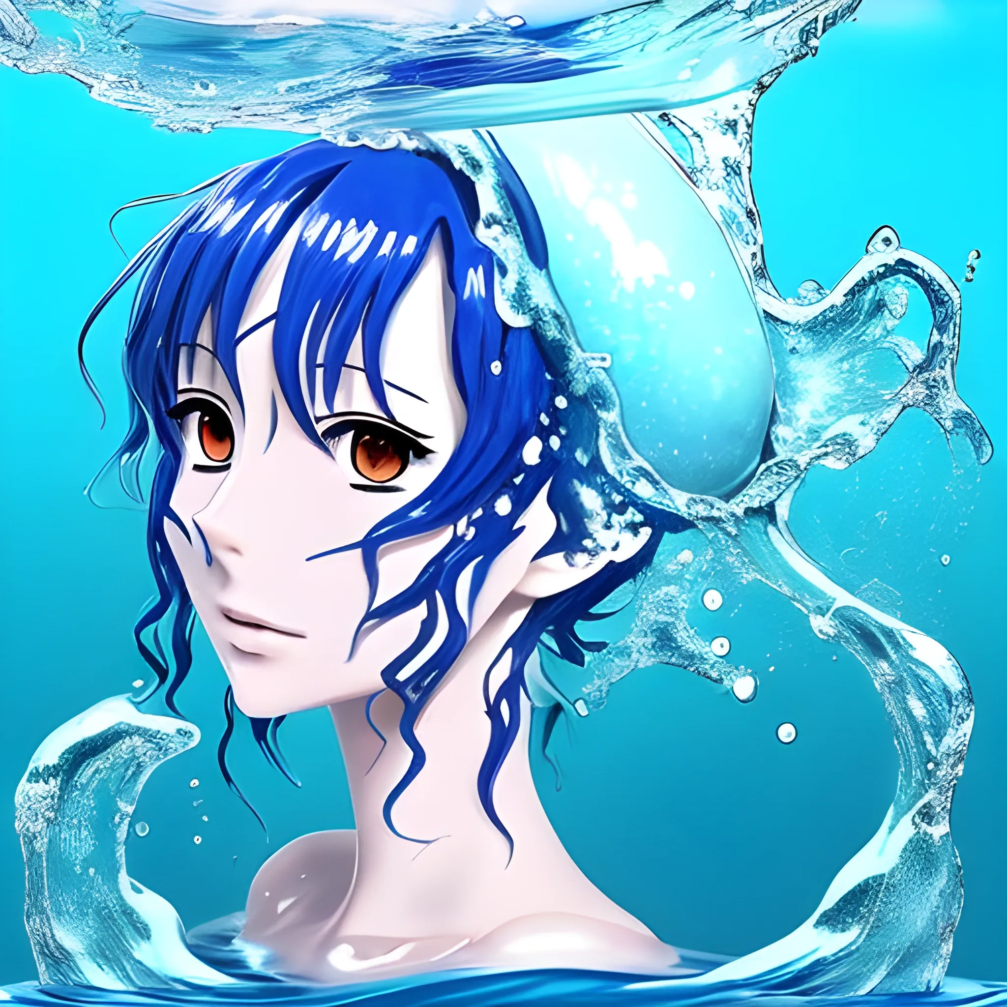 Crea una persona de agua y que sea mujer, Anime