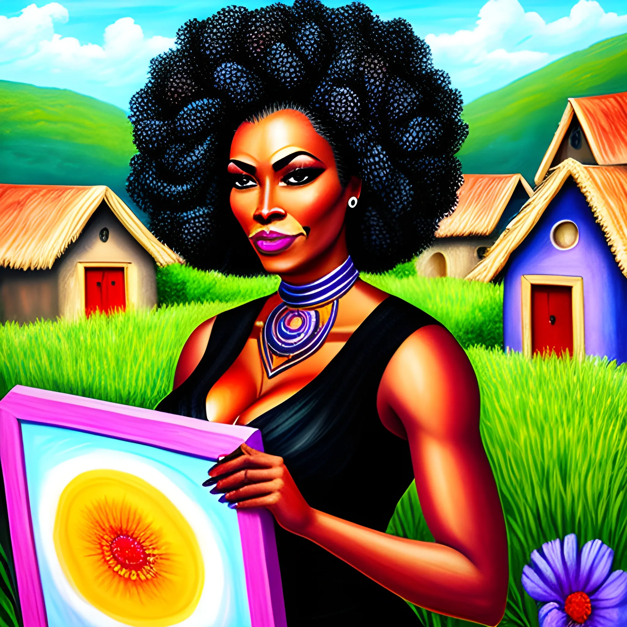 Village Black girls painting
