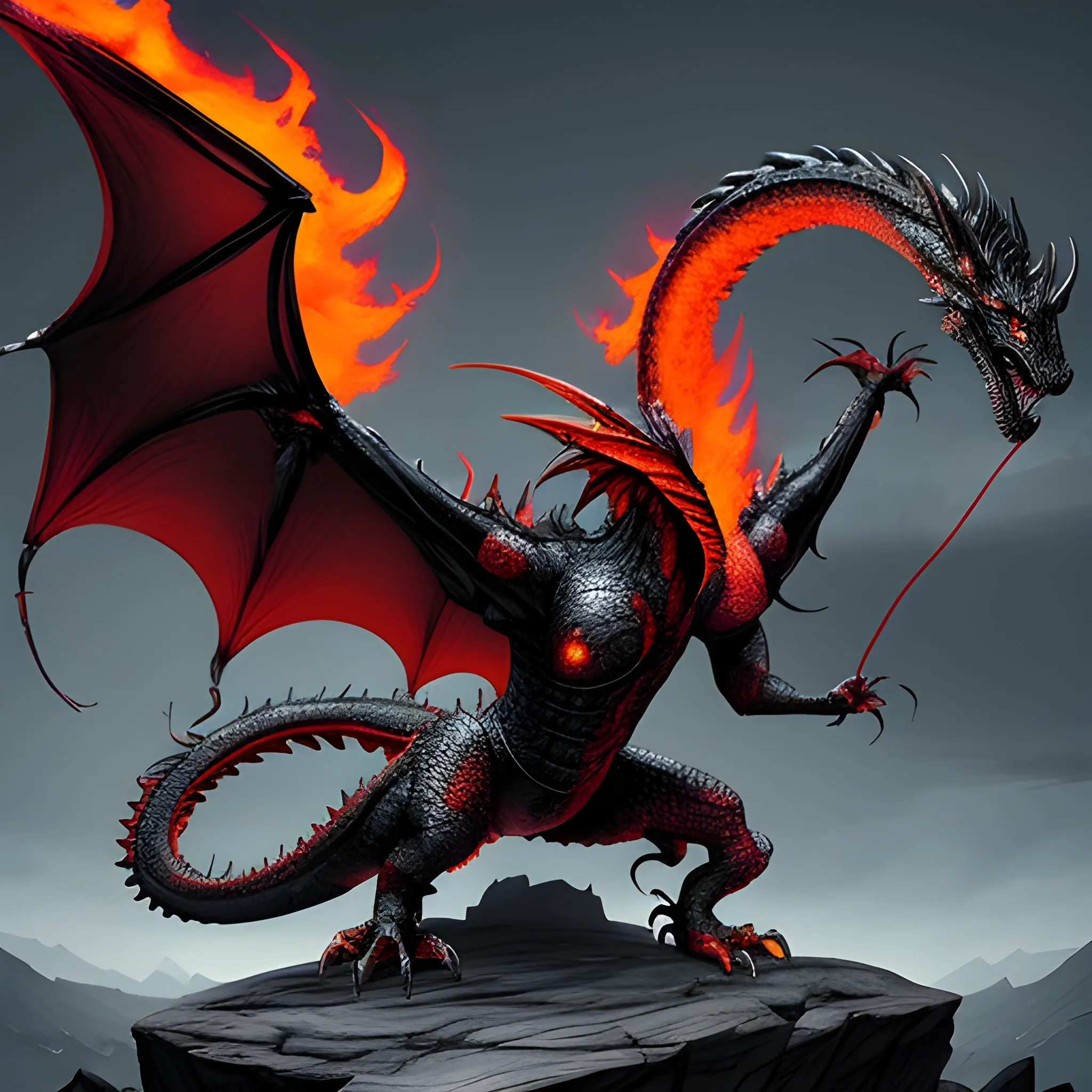 **Balerion Family Crest:**

1. **Shape of the Badge**: Use a traditional shield shape as the base to reflect majesty and power.
2. **Dragon Position**: Place the giant black-red dragon in the center of the badge as the main visual element.
3. **Lava Emission**: Design the dragon with lava spewing from its mouth to add dynamism and visual impact.
4. **Standing on Rocky Terrain**: Have the dragon’s feet resting on rugged mountain rocks to demonstrate its power and stability.
5. **Crown on the Head**: Add a regal crown to the dragon’s head, symbolizing the family’s honor and nobility.
6. **Colors**: Use black and red as the primary colors to highlight the dragon's majesty and mystery. The lava can be bright orange or red to enhance the visual effect. The background color can be a dark tone, such as deep gray or black, to contrast with the dragon's power. 

highly detailed, sumi - e art, suiboku - ga ink, by kim jisu, pen and ink monochrome, mecha, deviantart, artstation, pinterest