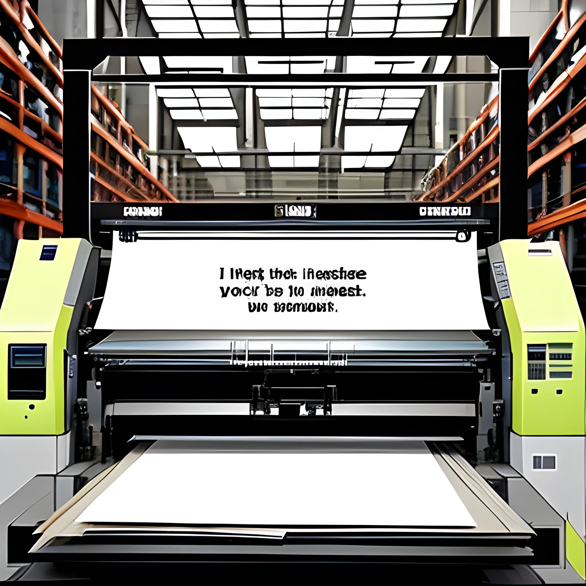 I need a general image of the graphic arts in which printing machines and screen printing themes can be seen in a large warehouse