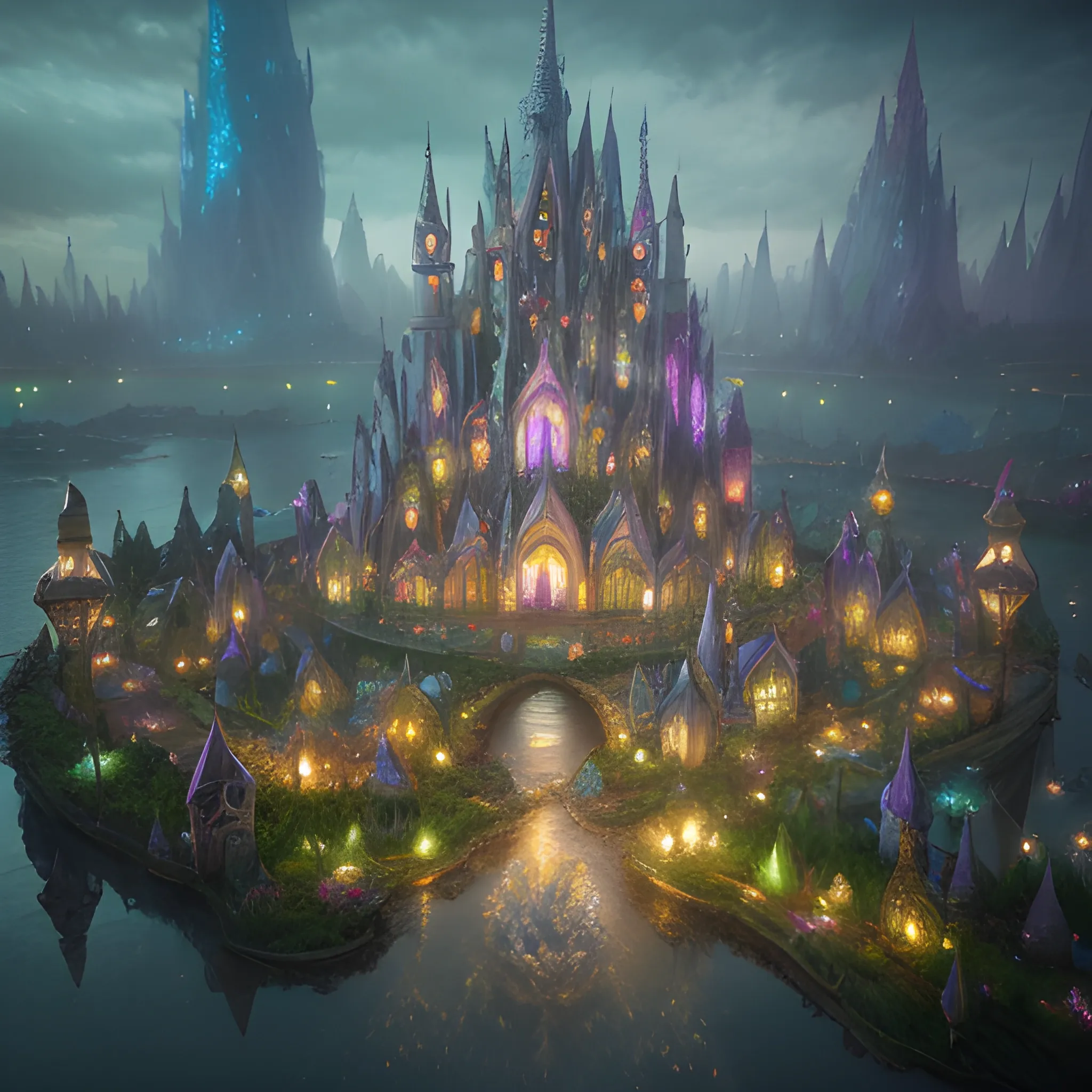 in an ethereal magical fairy city, highly detailed, 8 k, hdr, award - winning, octane render, artstation, volumetric lighting, Oil Painting, Water Color, 3D