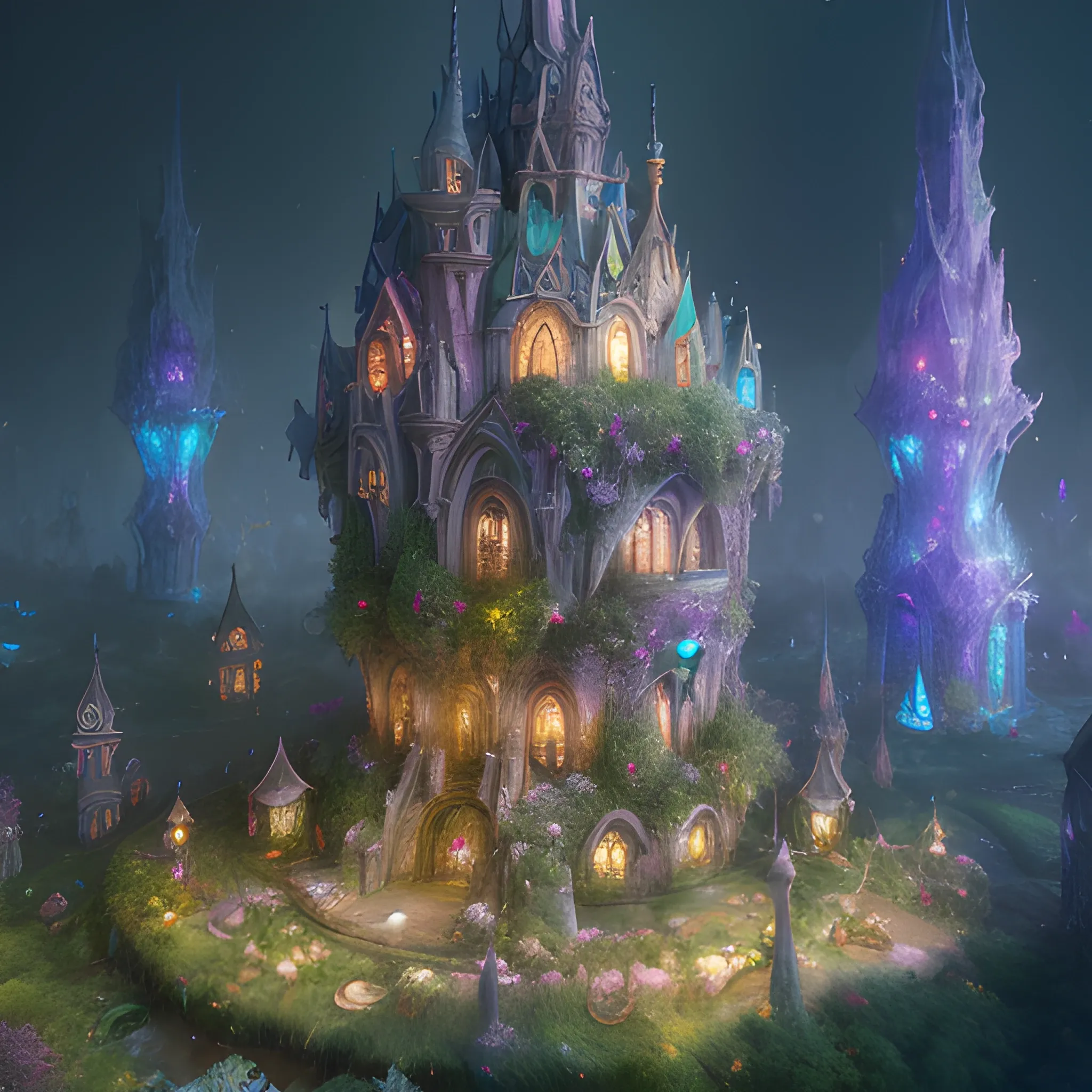 in an ethereal magical fairy city, highly detailed, 8 k, hdr, award - winning, octane render, artstation, volumetric lighting, Oil Painting, Water Color,