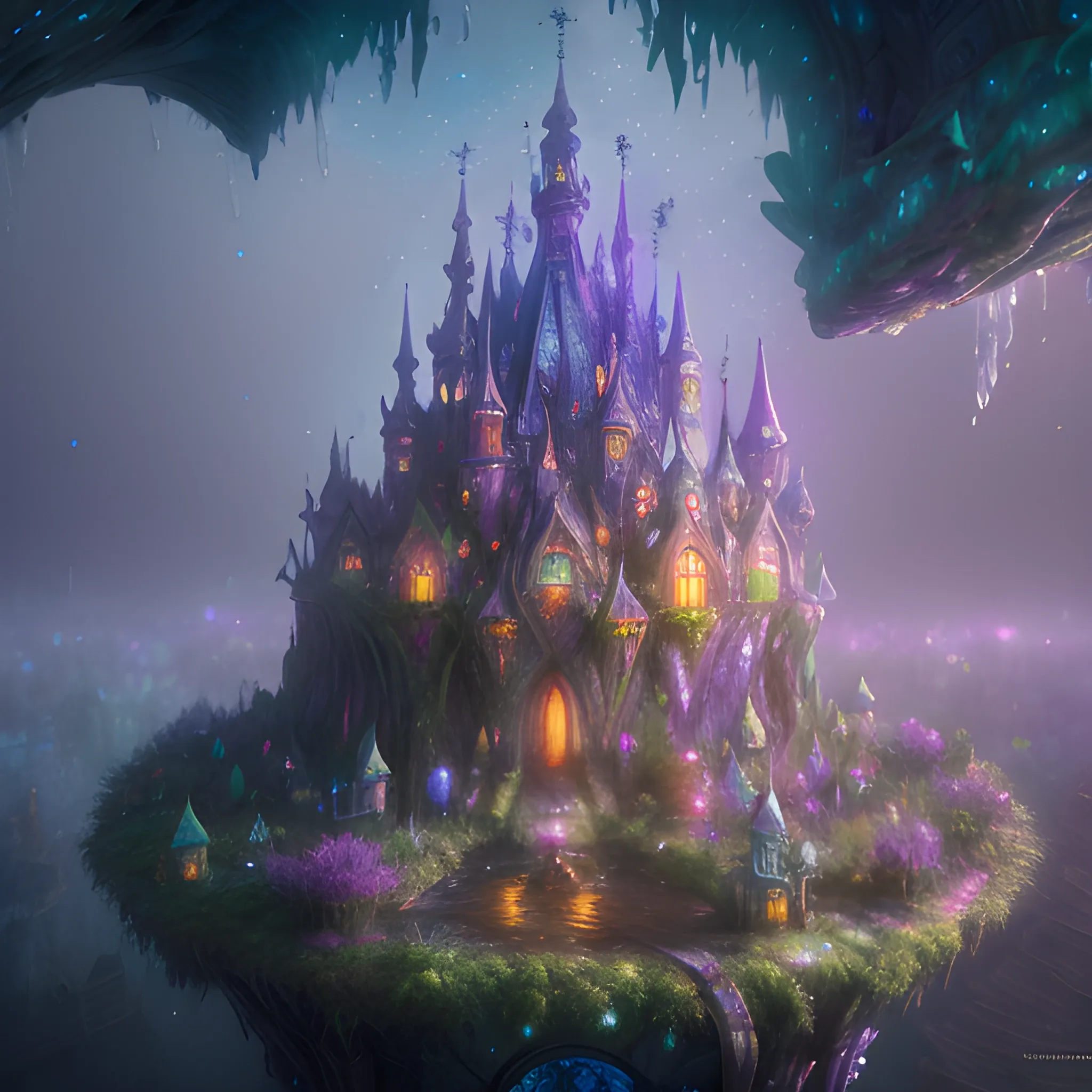 in an ethereal magical fairy city, highly detailed, 8 k, hdr, award - winning, octane render, artstation, volumetric lighting, Oil Painting, Water Color,, Trippy