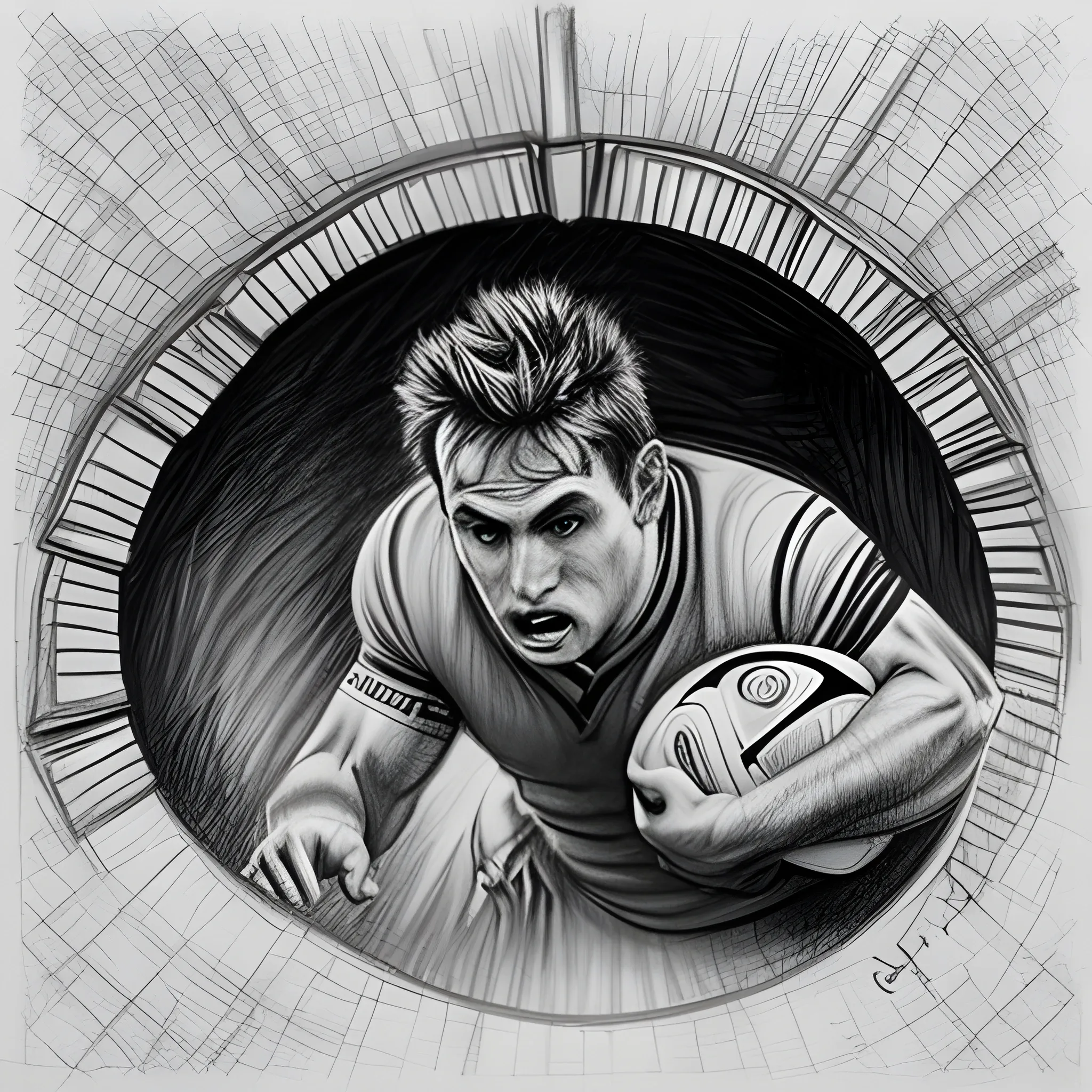 , Pencil Sketch, gruta para virgen, rugby