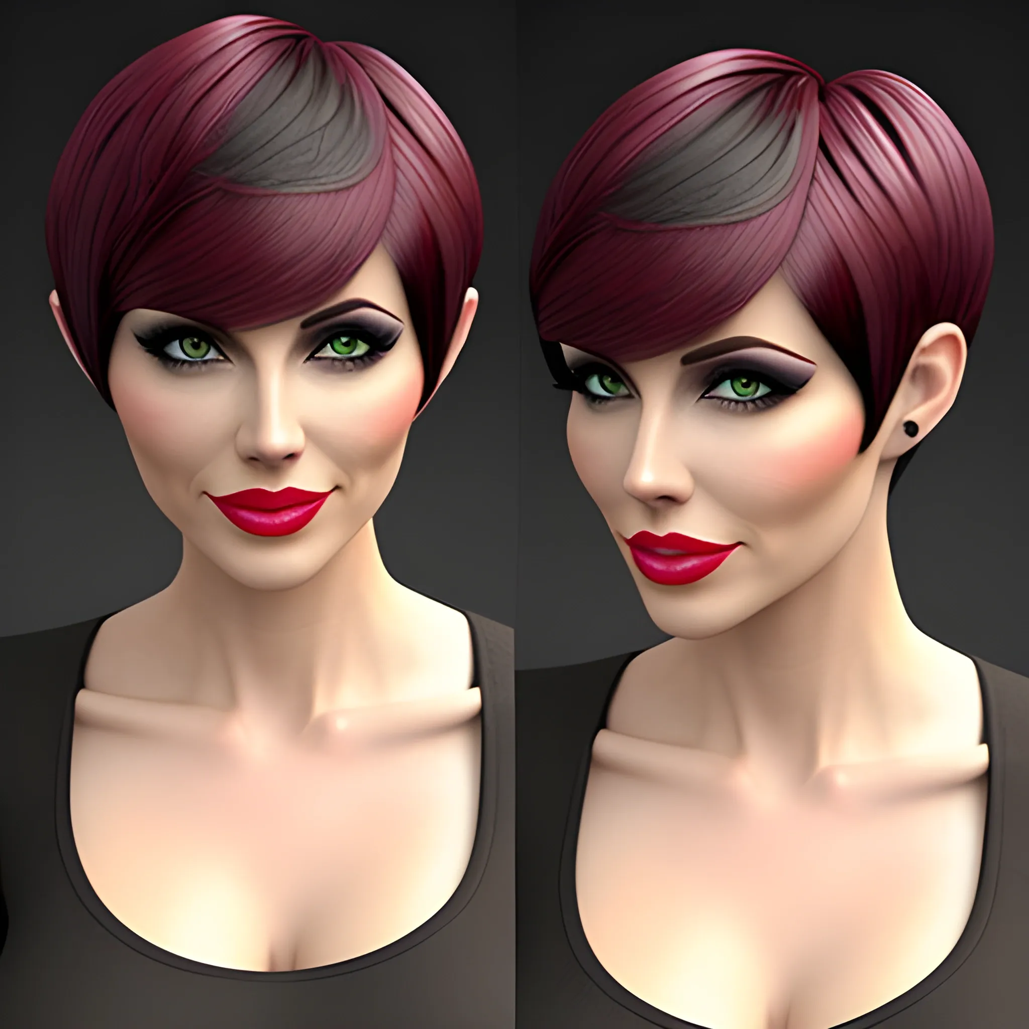 dark hair girl pixie cut, 3D