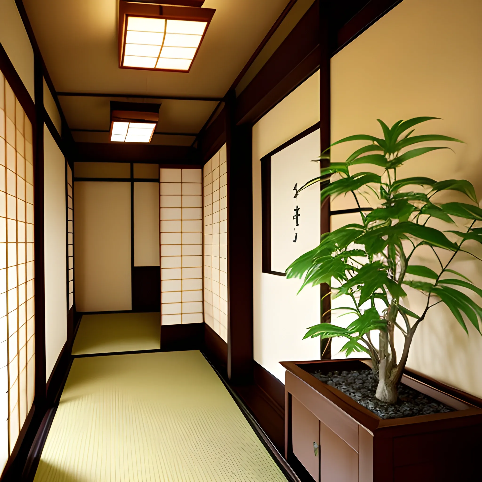 hallway, japanese room, plants, old style