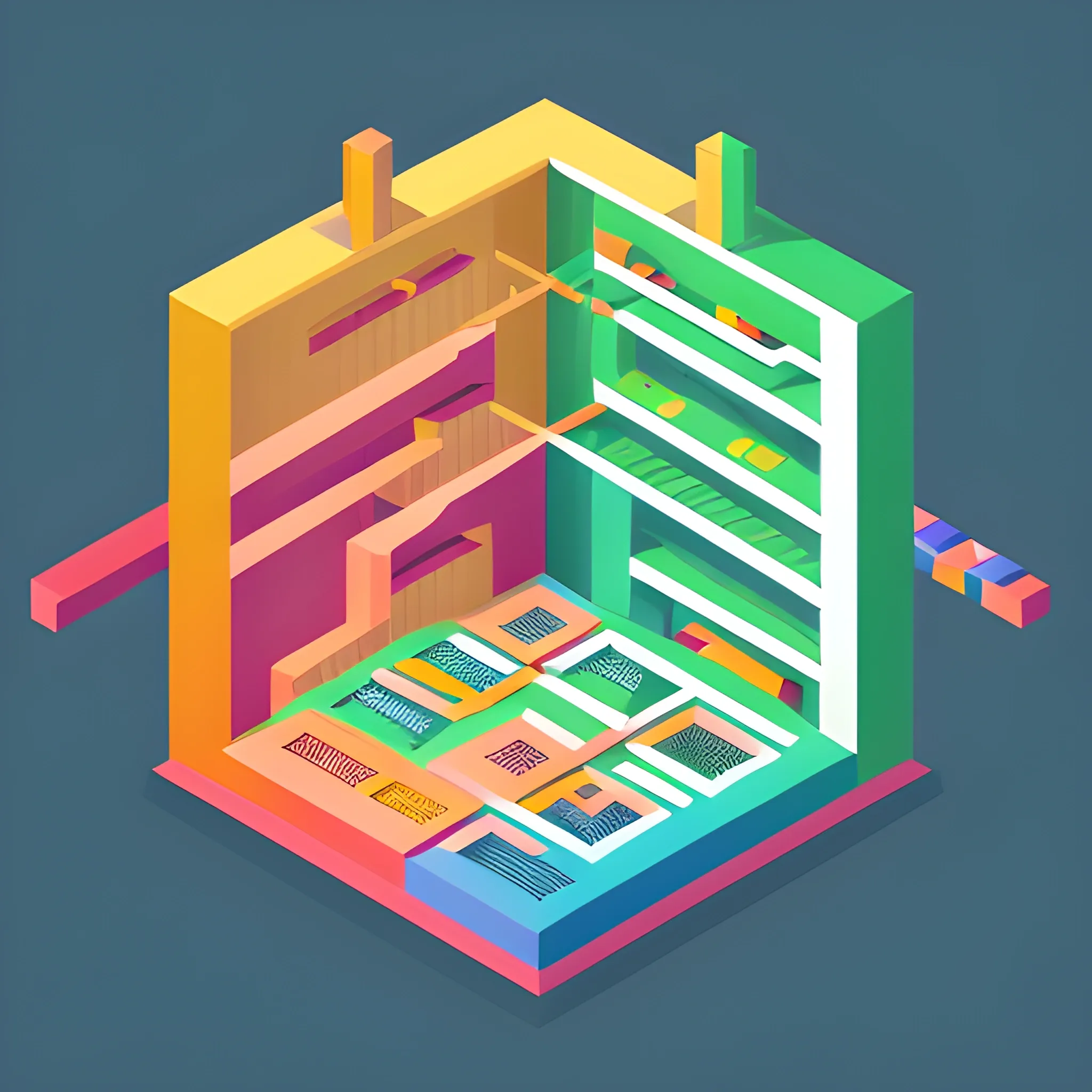  A carefully organized array of multicolored bar graphs and pie charts stretches out across a meticulously designed landscape, resembling an intricate, isometric technical drawing. Each element of the illustration represents specific numerical data points from a savings account, the visual language of the image trading specificity for a sense of vastness. A sense of awe and wonder pervades the piece as the viewer is invited to explore the colorful, coded information, a hidden story revealed within the layers. [prompt] - [isometric technical drawing]