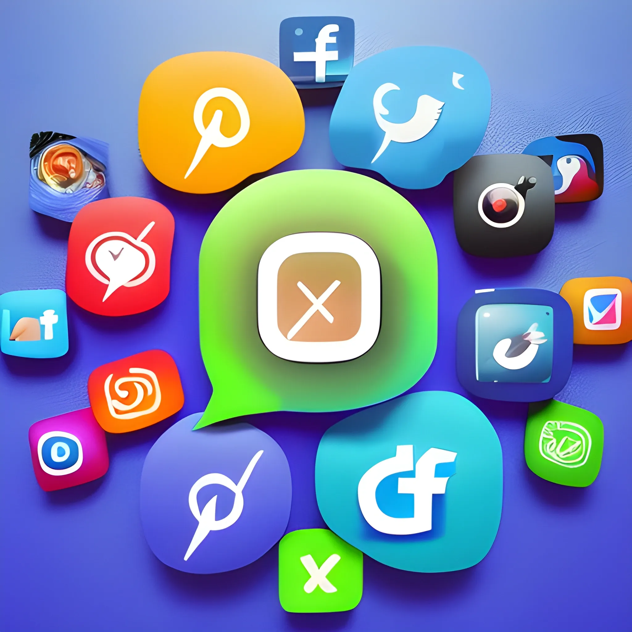 A vibrant and stylish image featuring 3D icons of popular social media platforms (such as Facebook, Instagram, Twitter, LinkedIn, and others). The background should be minimalist with smooth gradients or abstract shapes. The icons should appear dynamic and contemporary, with lighting and shadow effects that create a sense of depth and volume. Use a modern color palette with bright yet subtle hues.

, 3D