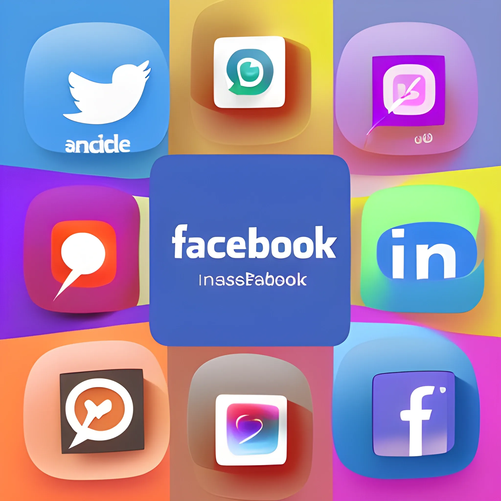 A vibrant and stylish image featuring 3D icons of popular social media platforms (such as Facebook, Instagram, Twitter, LinkedIn, and others). The background should be minimalist with smooth gradients or abstract shapes. The icons should appear dynamic and contemporary, with lighting and shadow effects that create a sense of depth and volume. Use a modern color palette with bright yet subtle hues.

, 3D