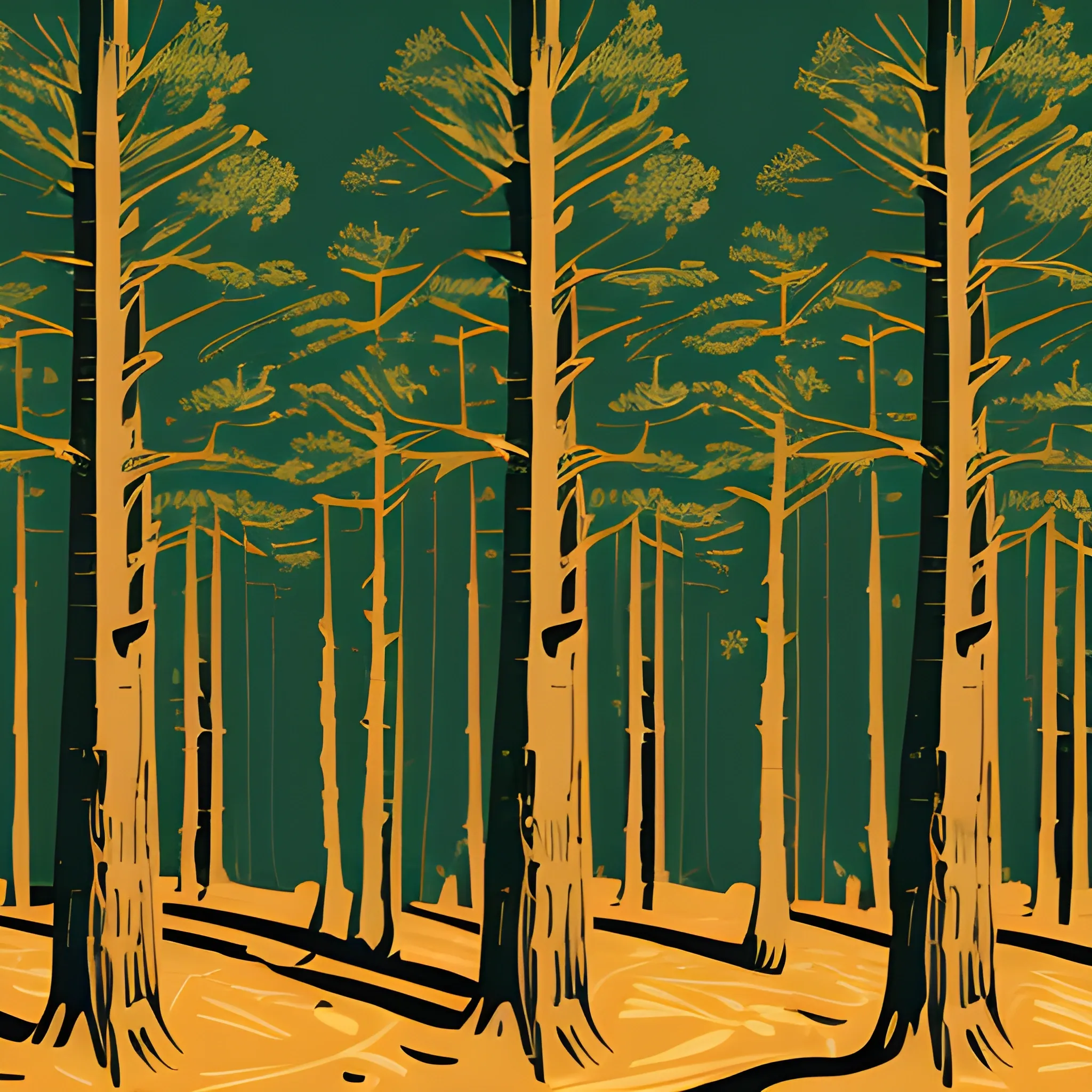 pine forest graphic art in brown