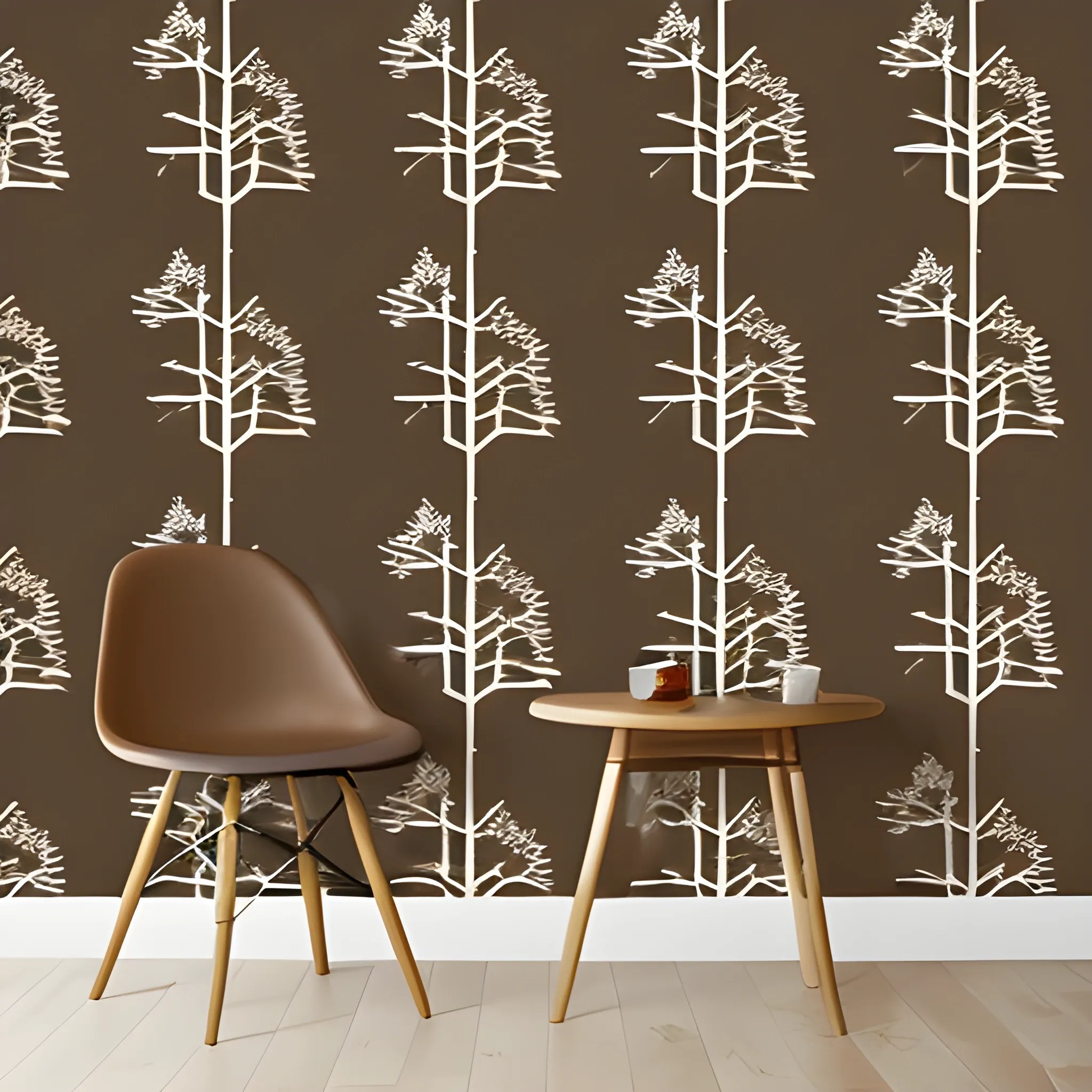 light brown wallpaper with a dark brown pine tree pattern, Cartoon