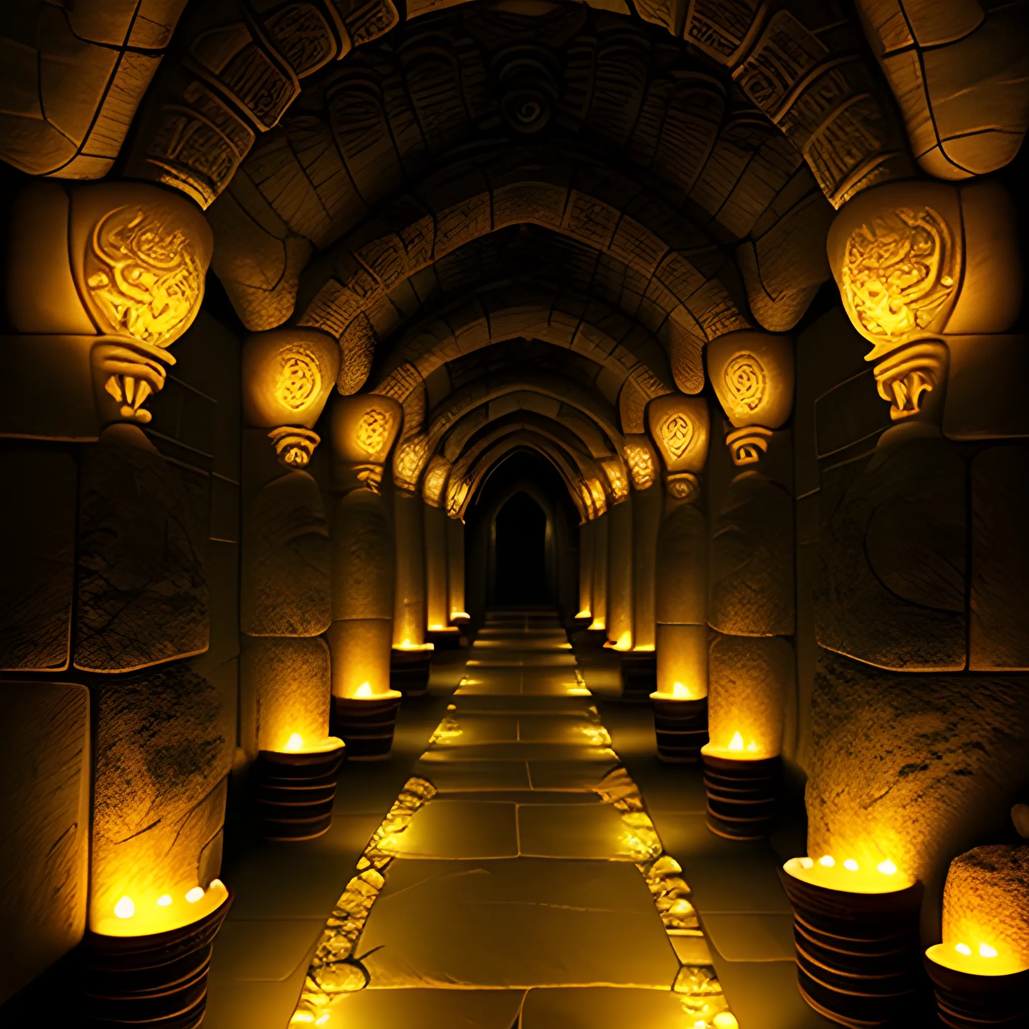 A dimly lit stone corridor with intricate dragon carvings on the walls. About 20 feet down, a shimmering, translucent barrier stretches across the path, rippling gently like a soap bubble. Small pebbles lie scattered near the barrier. The eyes of the carved dragons glow faintly, seeming to follow movement. The atmosphere is charged with magical energy, creating an air of mystery and challenge.