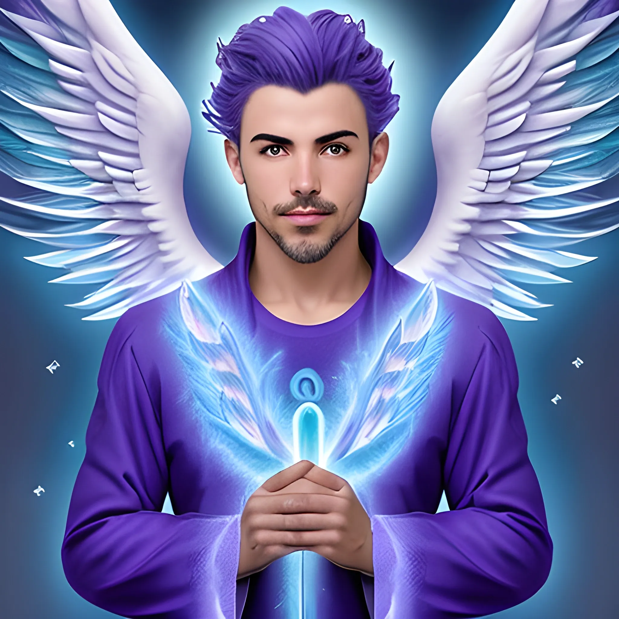 Arcángel Miguel color de aura: interno: azul, externo: morado intenso. Su energÍa: Muy masculino, directo, fuerte, con mucho sentido del humor.