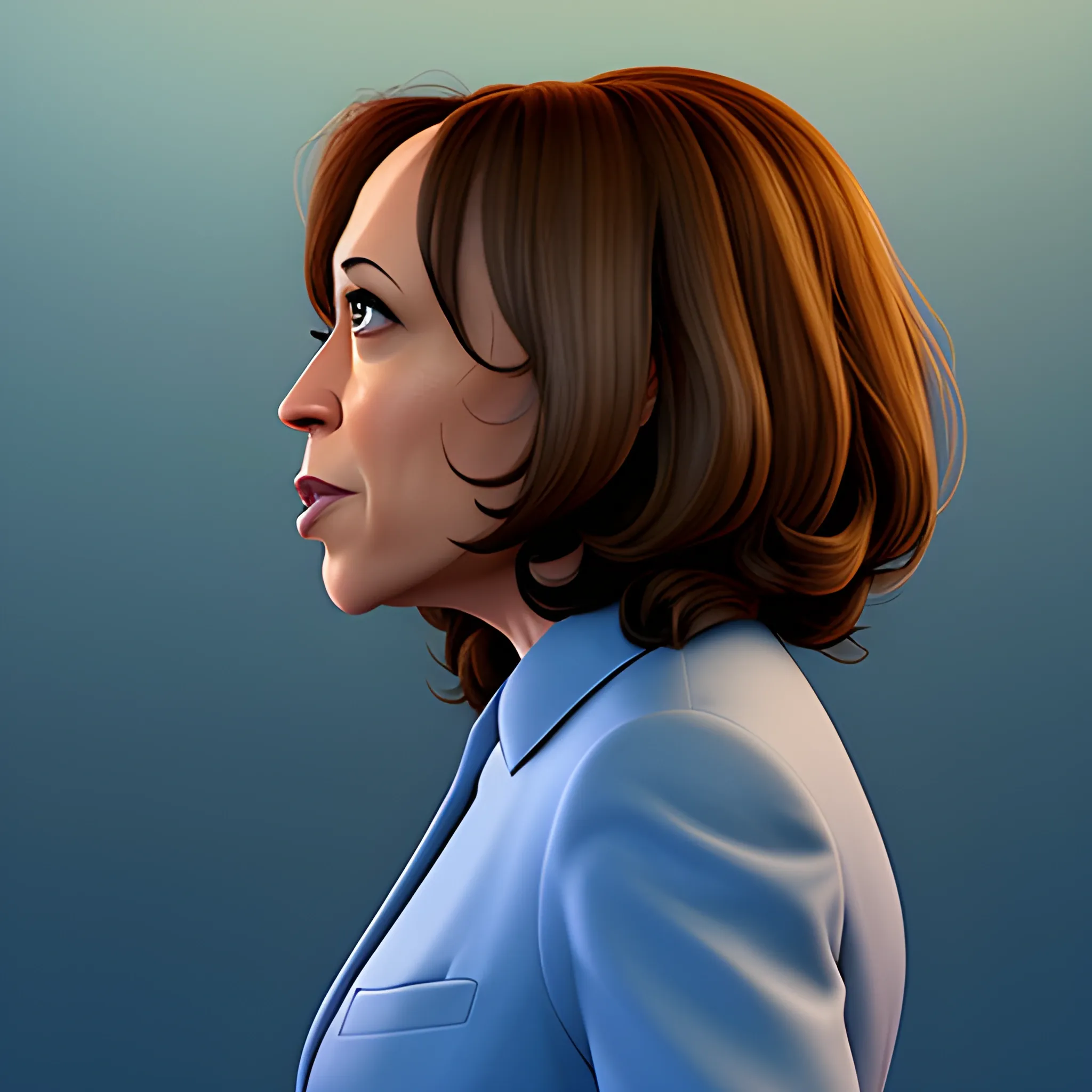 Kamala Harris, in a pixar movie, 3d, in profile