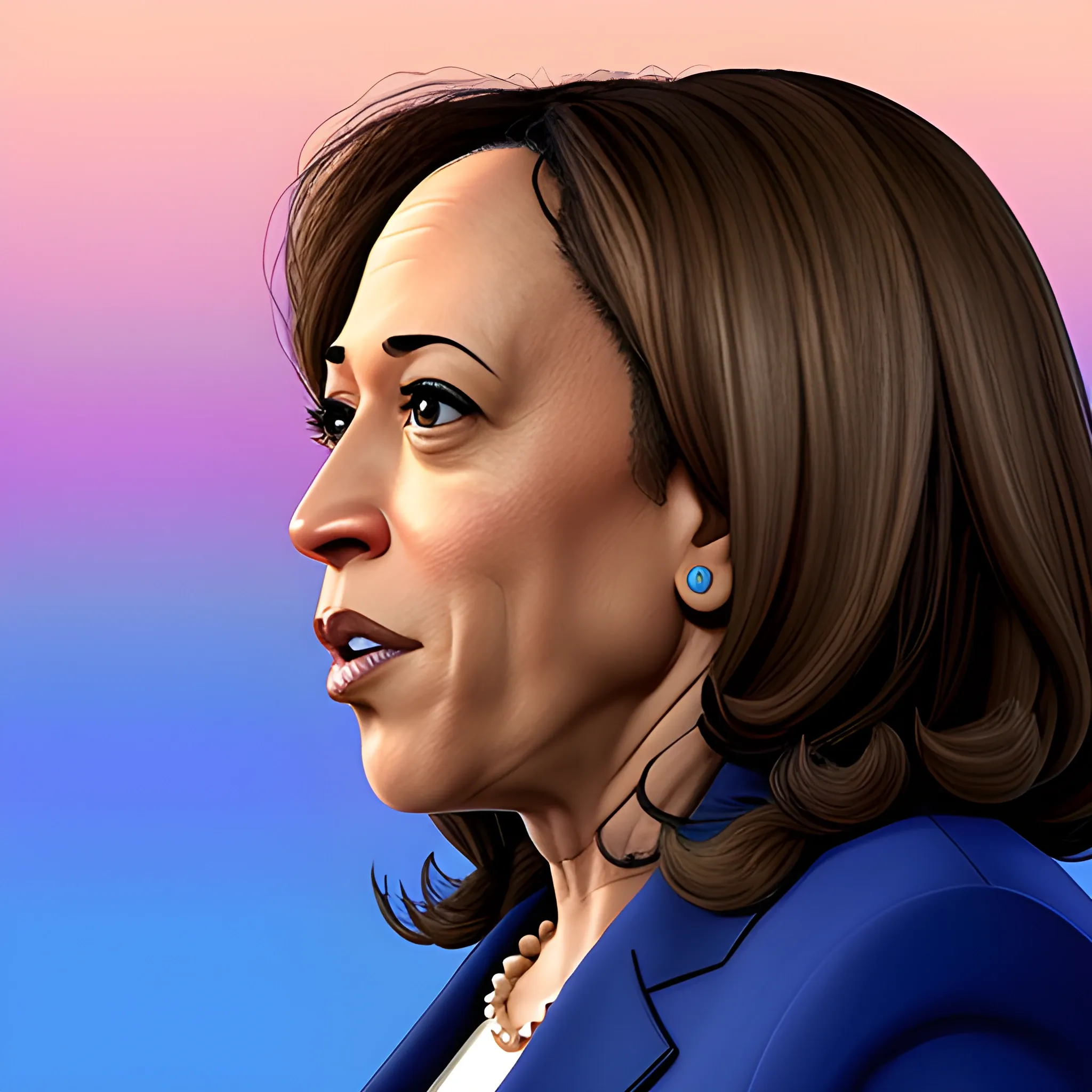 Kamala Harris, in a pixar movie, 3d, in profile