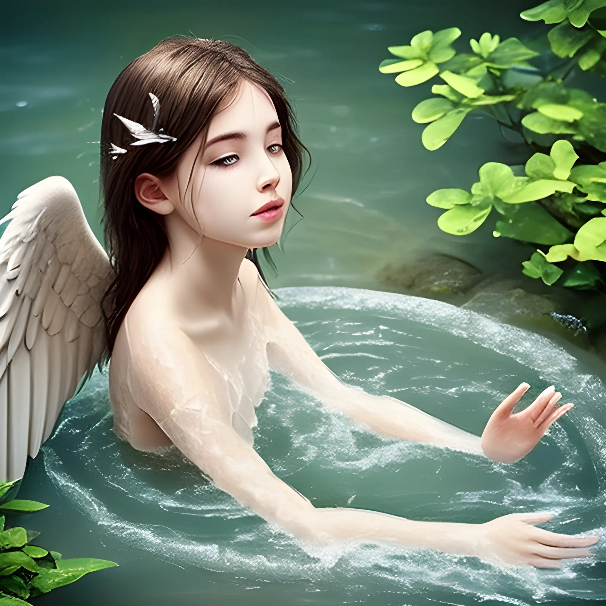 my dream looks distored but i can see a beautiful angel  bathing in the river
