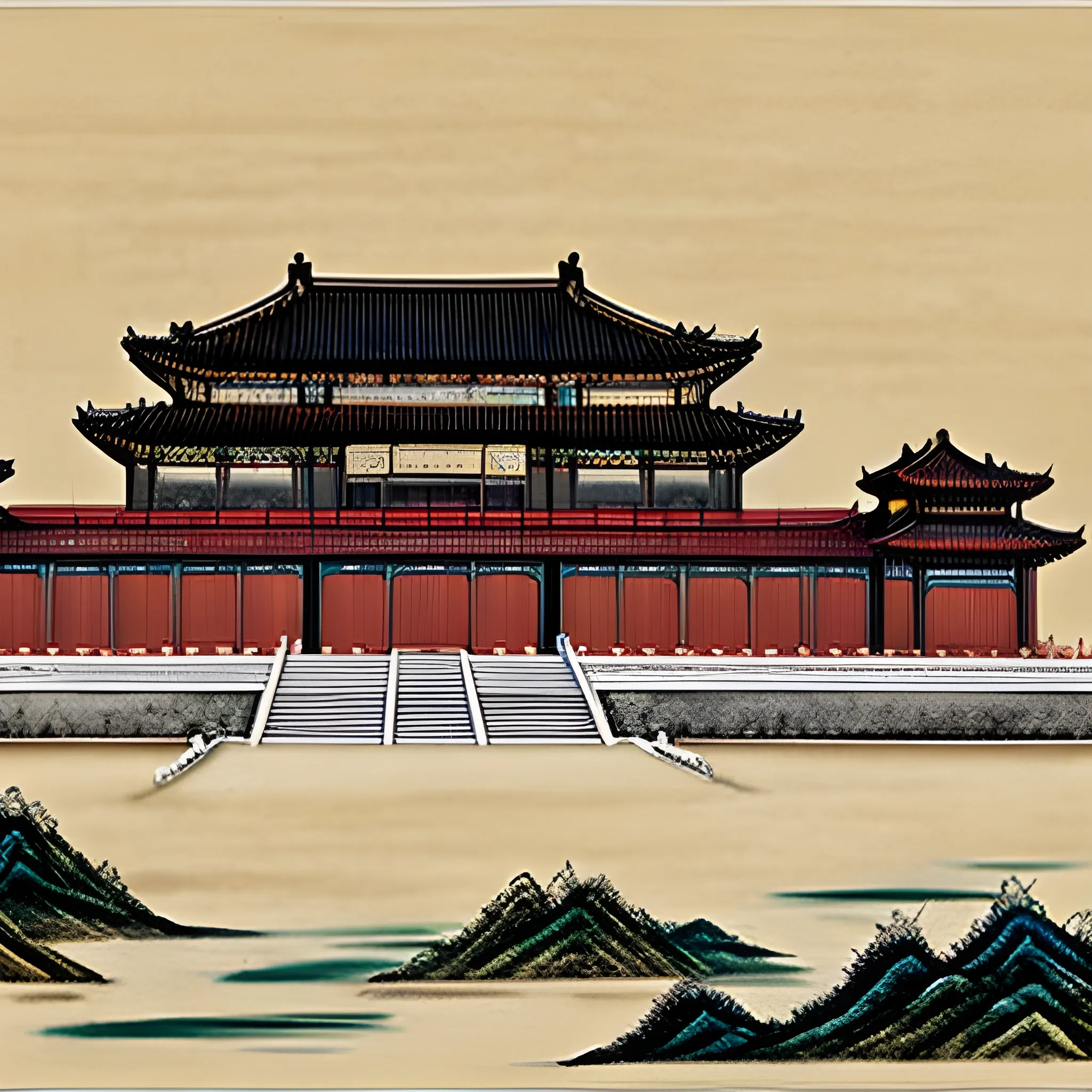 The magnificent palace of ancient Ming Dynasty, Chinese painting style ink style