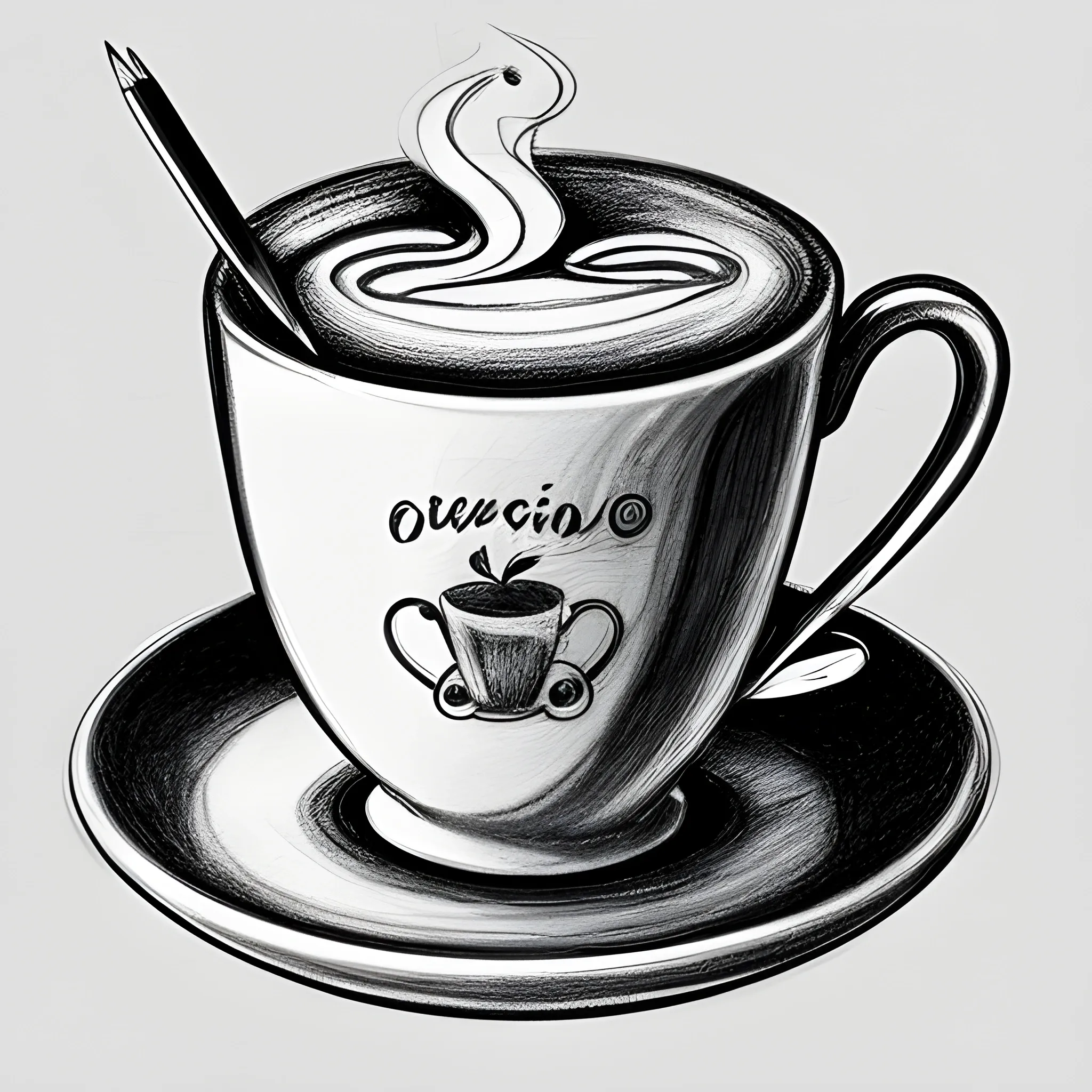 , Pencil Sketchcrea una taza de cafe estilo tiza PNG SIN FONDO