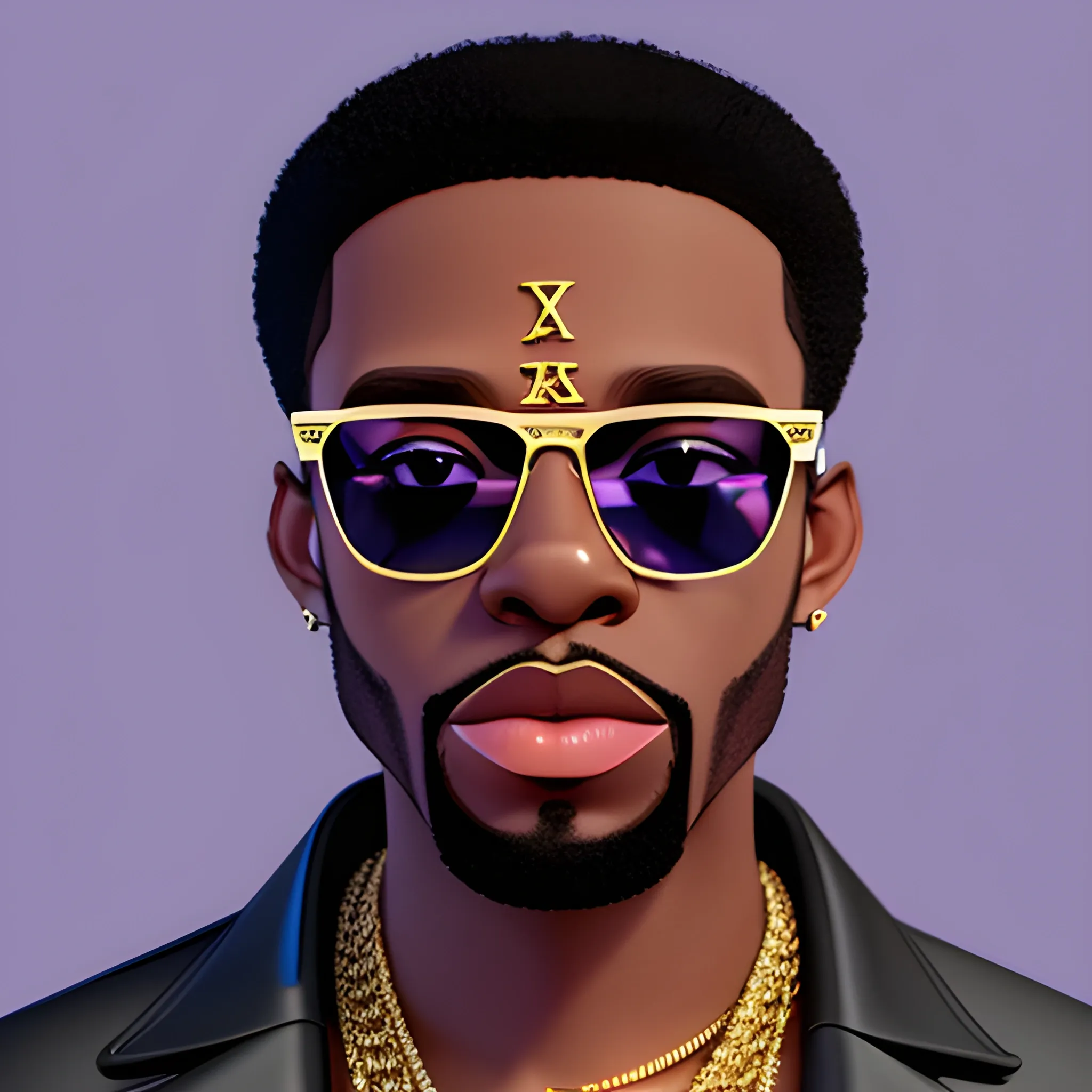 Detroit rapper wearing jewelry and cartier glasses, Cartoon, 3D