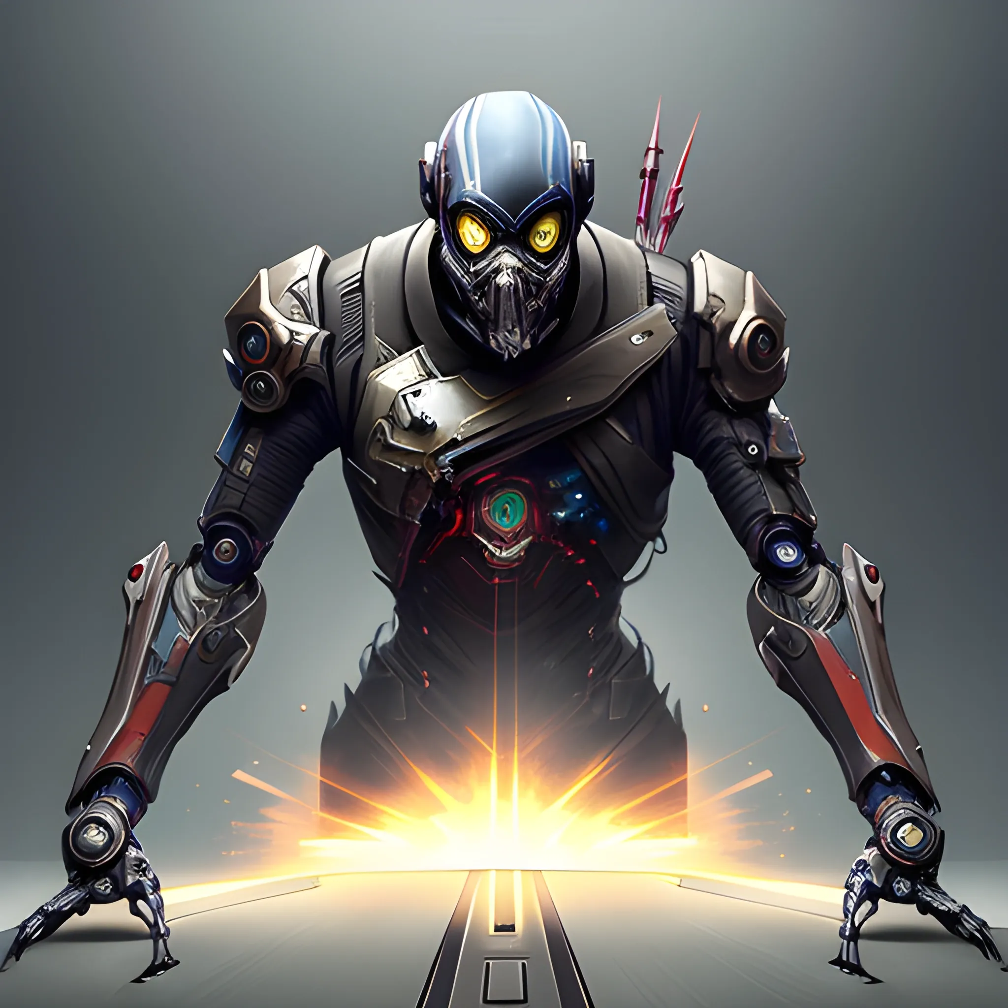 a fierce mechanical robotic gamer dishonored, kid friendly concept art, intricate, detailed, dramatic, artstation, colorful
