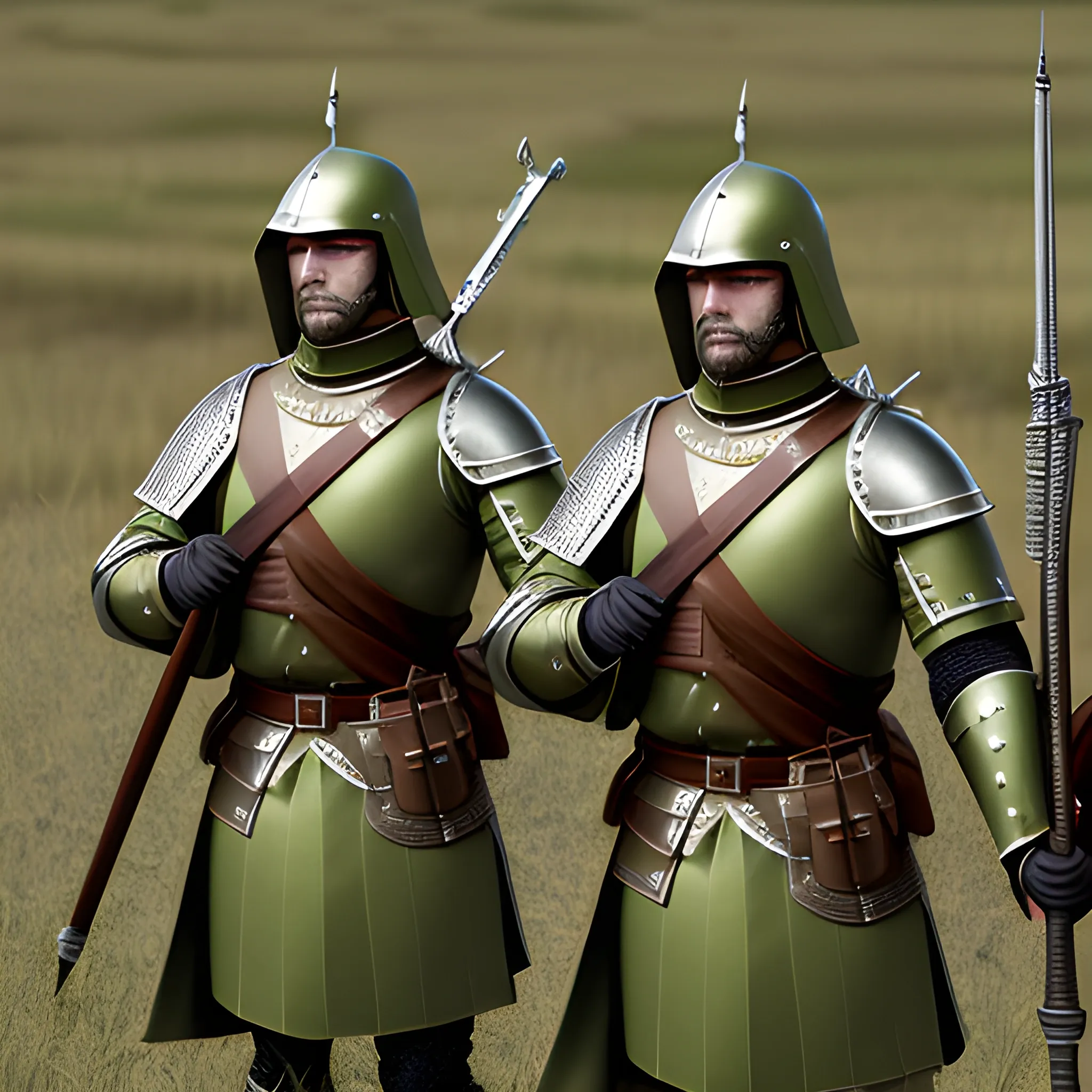 medieval army, warriors, soldiers, 8k, high resolution, high quality, photorealistic, green guard, rifles, 3D