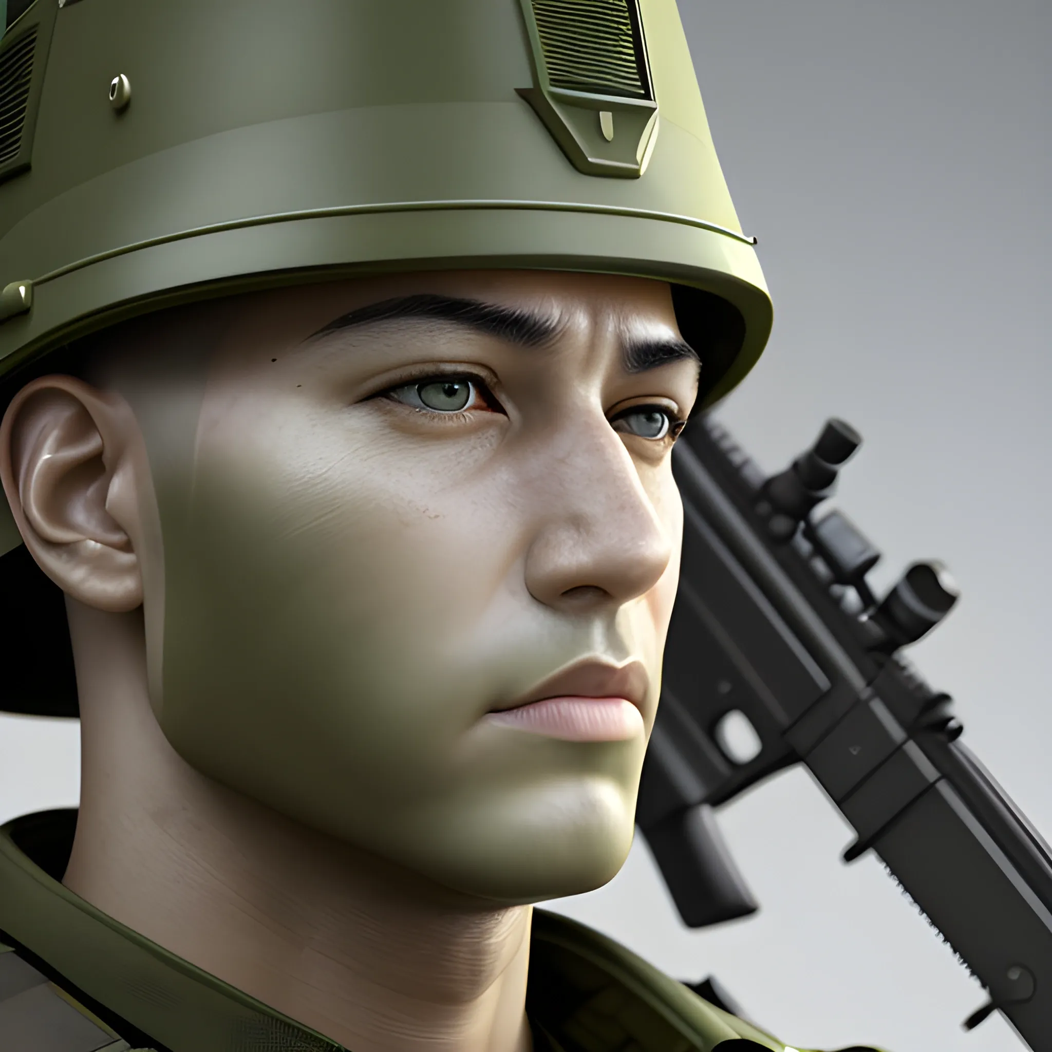 modern army, warriors, soldiers, 8k, high resolution, high quality, photorealistic, green guard, rifles, 3D highly detailed realistic lolking face portrait size