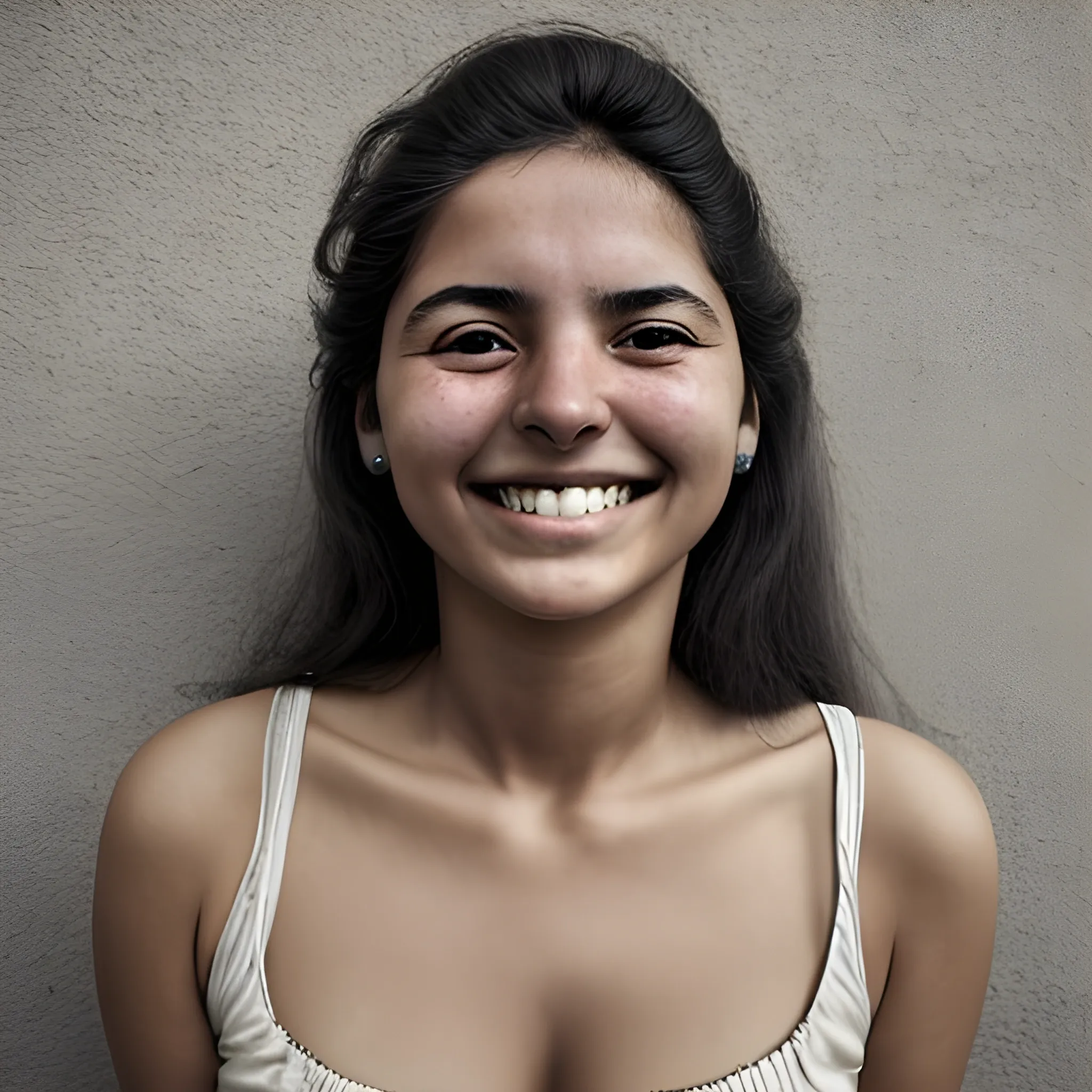 Mujer andina joven, con pollerita, muy sensual, mostrando una sonrisa coqueta.