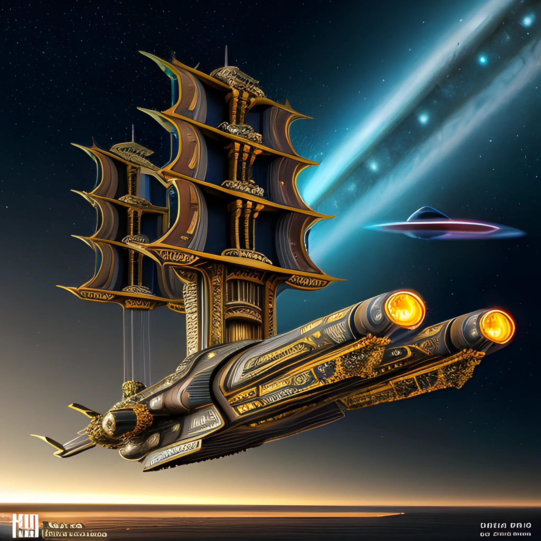 Splendor unfolds, illustration depicting a G'Quan Class Cruiser from Babylon 5 adorned in gold and matte green, silhouette outlined by integrates gears, levers, matte gold, intricate patterns against a dark metallic body, integrated into a brilliant 4D space environment featuring parallelogram-shaped sections, winged nacelles in echoes of USS Enterprise, a mystic castle with 10-mile long drawbridge over a huge lake, to the rest of civilization. (((<lora:DeeSciFi:1.0> <lora:USS Enterprise:1.0>))) A starship of the styles of Harlan Ellison, Matt Jeffries,Mike & Denise Okuda with a medieval,& royalisticpunk, very intricate details, aesthetic.The ship is adorned with blood red gears, levers, and intricate patterns, contrasting with its dark metallic body. The background are many stars, &distant ships.(((<lora:DeeSciFi:1.0> <lora:USS Enterprise:1.0>))) A starship of the Design Team of Harlan Ellison, Matt Jeffries, Rick Berman,Mike & Denise Okuda with a steampunk,& metallic wired constructed style, very intricate details, aesthetic.The ship is adorned with golden gears, levers, and intricate patterns, contrasting with its dark metallic body. The background is a cornucopia of stars, distant ships, a comet, nebula, & an Earth-esque planet.750k UHD 4D. (((The starship has 2 blue vibrant diamond nacelles, that are shaped like giant D batteries.)))Mammoth size Cheeseburger pizza, with sausage, pepperoni, salami, dried tomatoes, pineapple, Canadian bacon, bacon, buffalo style chicken, 2 5 pounds each hamburgers, provolone, mozzarella, Colby Jack Cheese, Pepper jack cheese, Fiesta Blend cheese, Mexican Blend Cheese,mild salsa, green peppers, mushrooms, bell peppers, dried cranberries, 2 tablespoons of cinnamon, and Paul Newman's Vodka Sauce. A curly dirty blonde man 5'6", with a streaky red beard, 180lbs, is sitting at table getting ready to eat this mammoth burger. He's wearing a shirt that has 'Mountain Shine' written on it, in neon green & yellow pattern. 750k UHD resolution 4D. (((<lora:DeeSciFi:1.0> <lora:USS Enterprise:1.0>))) A starship of the Design Team of Harlan Ellison, Matt Jeffries, Rick Berman,Mike & Denise Okuda with a royalisticpunk,& metallic wired constructed style, very intricate details, aesthetic.The ship is adorned with golden gears, levers, and intricate patterns, contrasting with its dark metallic body. The background is a cornucopia of stars, distant ships, a comet, nebula, & an Earth-esque planet.750k UHD 4D. (((The starship has 2 blue vibrant diamond nacelles, that are shaped like giant D batteries.)))An awe-inspiring 4D portrait photograph of the iconic USS Enterprise, masterfully designed by an extraordinary team including Harlan Ellison, Matt Jeffries, Rick Berman, and Mike & Denise Okuda. This ship boasts a unique aesthetic with medieval and metallic gold and green matte details that set it apart in the vast, dark universe. The ship's exterior is adorned with intricate golden gears, levers, and patterns, contrasting beautifully with its dark metallic body. The celestial backdrop includes a vibrant array of stars, distant ships, a comet, a nebula, and an Earth-like planet. The ship's two blue diamond-shaped nacelles, reminiscent of giant D batteries, add an extra touch of brilliance to this breathtaking 750k UHD image. A curly dirty blonde man, vibrant, portrait photography, fashion, 3d renderA stunning 4D UHD rendering of a futuristic starship, designed by the creative minds of Harlan Ellison, Matt Jeffries, Rick Berman, and the Okudas. The ship features an intricate blend of medieval and metallic gold and green matte elements, with golden gears, levers, and elaborate patterns adorning its dark metallic body. The striking blue vibrant diamond nacelles, shaped like giant D batteries, stand out against the ship's sleek design. The background is an awe-inspiring celestial landscape, showcasing stars, distant ships, a comet, a nebula, and an Earth-esque planet. This incredible creation is a testament to the fusion of advanced technology, innovative design, and captivating aesthetics in the realm of science fiction., portrait photography, fashion, vibrant, 3d render(((<lora:DeeSciFi:1.0> <lora:USS Enterprise:1.0>))) A starship of the Design Team of Harlan Ellison, Matt Jeffries, Rick Berman,Mike & Denise Okuda with a royalisticpunk,& metallic wired constructed style, very intricate details, aesthetic.The ship is adorned with golden gears, levers, and intricate patterns, contrasting with its dark metallic body. The background is a cornucopia of stars, distant ships, a comet, nebula, & an Earth-esque planet.750k UHD 4D. (((The starship has 2 blue vibrant diamond nacelles, that are shaped like giant D batteries.)))He's wearing a shirt that has 'Mountain Shine' written on it, in neon green & yellow pattern. 750k UHD resolution 4D <lora:USS Enterprise:1.0> A starship of Matt Jeffries 's designs with a steampunk,& metallic wired constructed style,very intricate details, aesthetic.The ship is adorned with gold gears, levers,&exact patterns, contrasting with its dark metallic body.Background has many stars,distant ships, a comet, nebula, & an Earth-esque planet.750k UHD 4D. (((<lora:DeeSciFi:1.0> <lora:USS Enterprise:1.0>))). Mammoth size Cheeseburger pizza, with sausage, pepperoni, salami, dried tomatoes, pineapple, Canadian bacon, bacon, buffalo style chicken, 2 5 pounds each hamburgers, provolone, mozzarella, Colby Jack Cheese, Pepper jack cheese, Fiesta Blend cheese, Mexican Blend Cheese,mild salsa, green peppers, mushrooms, bell peppers, dried cranberries, 2 tablespoons of cinnamon, and Paul Newman's Vodka Sauce. 750k UHD resolution 4D A starship of the Design Team of Harlan Ellison, Matt Jeffries, Rick Berman,Mike & Denise Okuda with a steampunk,& metallic wired constructed style, very intricate details, aesthetic.The ship is adorned with golden gears, levers, and intricate patterns, contrasting with its dark metallic body. The background is a cornucopia of stars, distant ships, a comet, nebula, & an Earth-esque planet.750k UHD 4D. (((The starship has nacelles that are joined together like a wing.))). Insanely symmetrical design. Trippy.