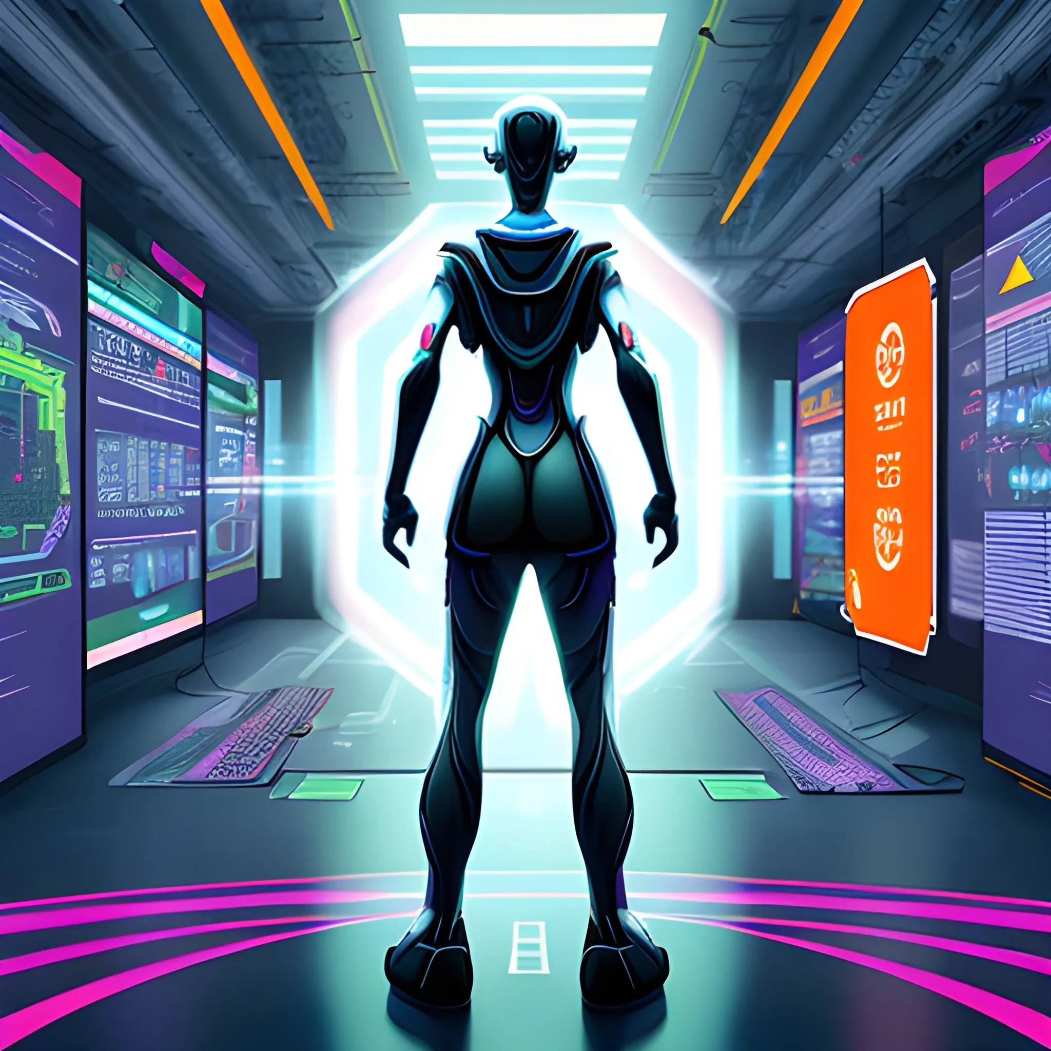 A solitary figure, standing in a bustling virtual marketplace, extends a single digit to press against a glowing, bitcoin icons Surrounding them, vibrant holograms of Mewtwo. The atmosphere is filled with a sense of anticipation and wonder, as knowledge and learning are made accessible with the ease of a simple touch. This vision of the future, where education and technology intertwine, is captured in the style of futuristic, 3D digital art,