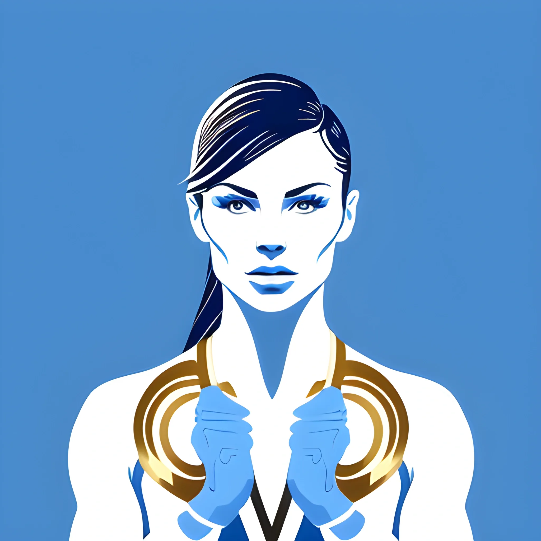 Vector art, Minimalist ink art, stunning beauty, Olympic athletes, gold medal, Olympic Rings, Boxing, a portrait picture, incredible detail, fantasy portrait, smooth skin, blue background,